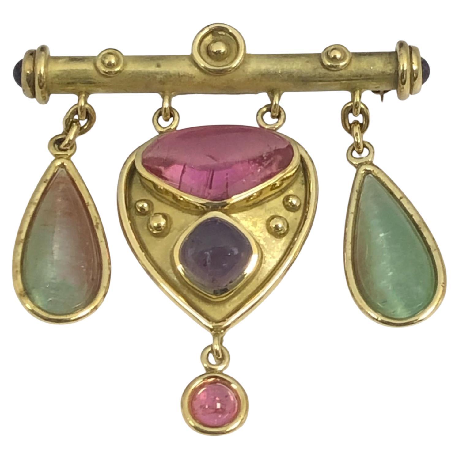 Denise Roberge Large and Impressive Gold and Gem set Brooch