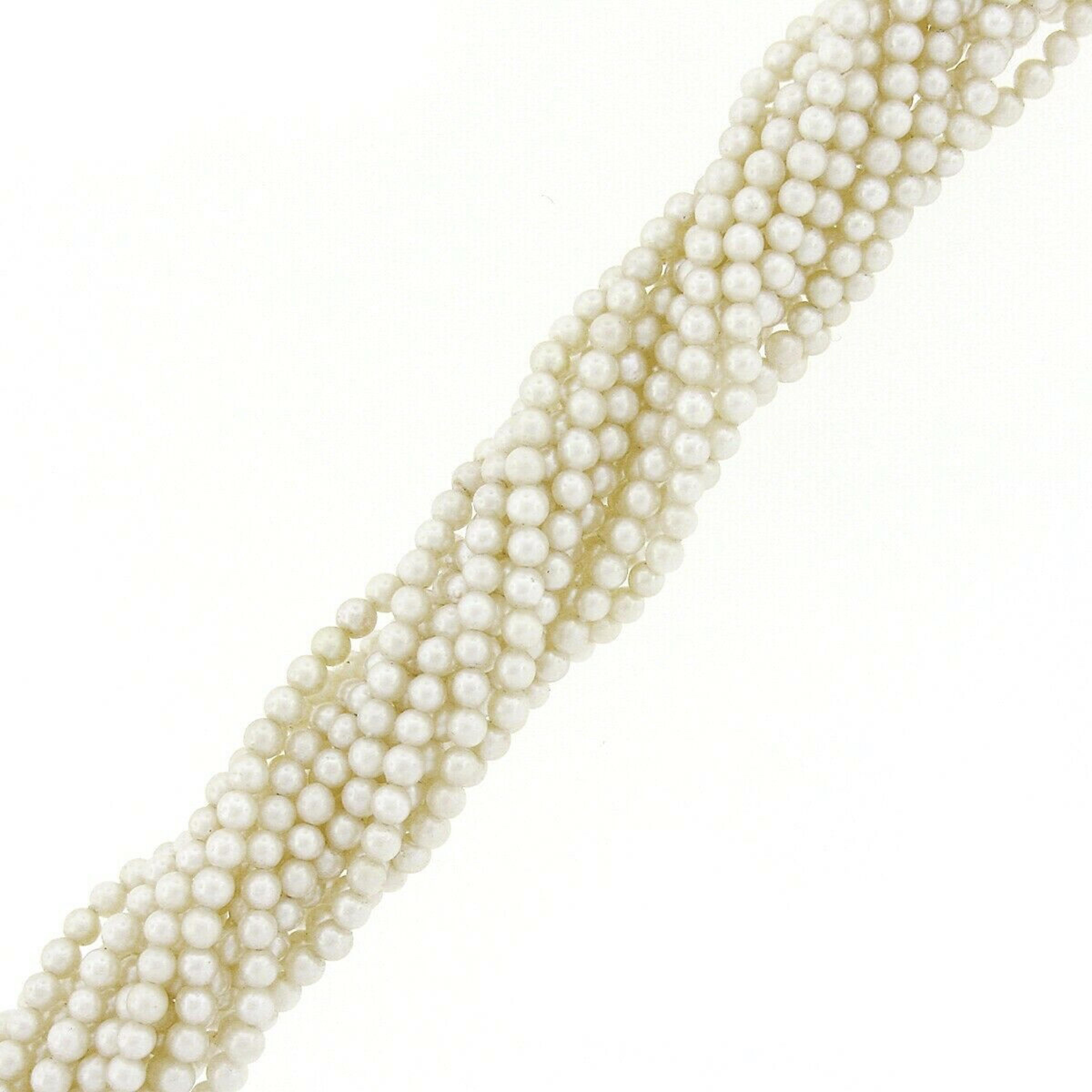 Denise Roberge Multistrand Akoya Pearl Necklace W/ 22k Gold Diamond Ends & Clasp In Good Condition In Montclair, NJ