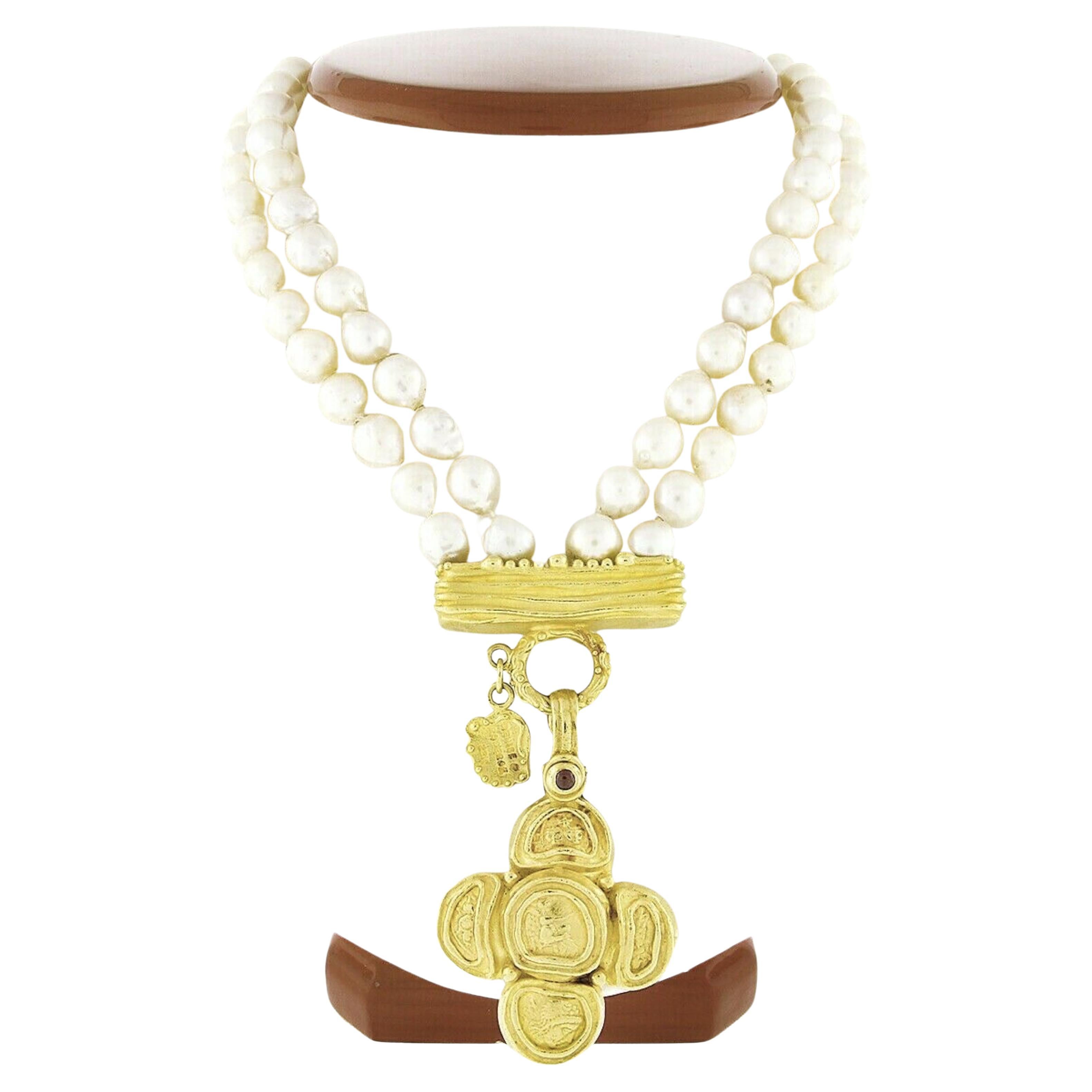 Denise Roberge Pearl Dual Strand Necklace w/ 22k Gold Enhancer Cross Pendant