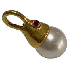 Denise Roberge Pearl Pink Tourmaline Handmade 22K Yellow Gold Charm Pendant