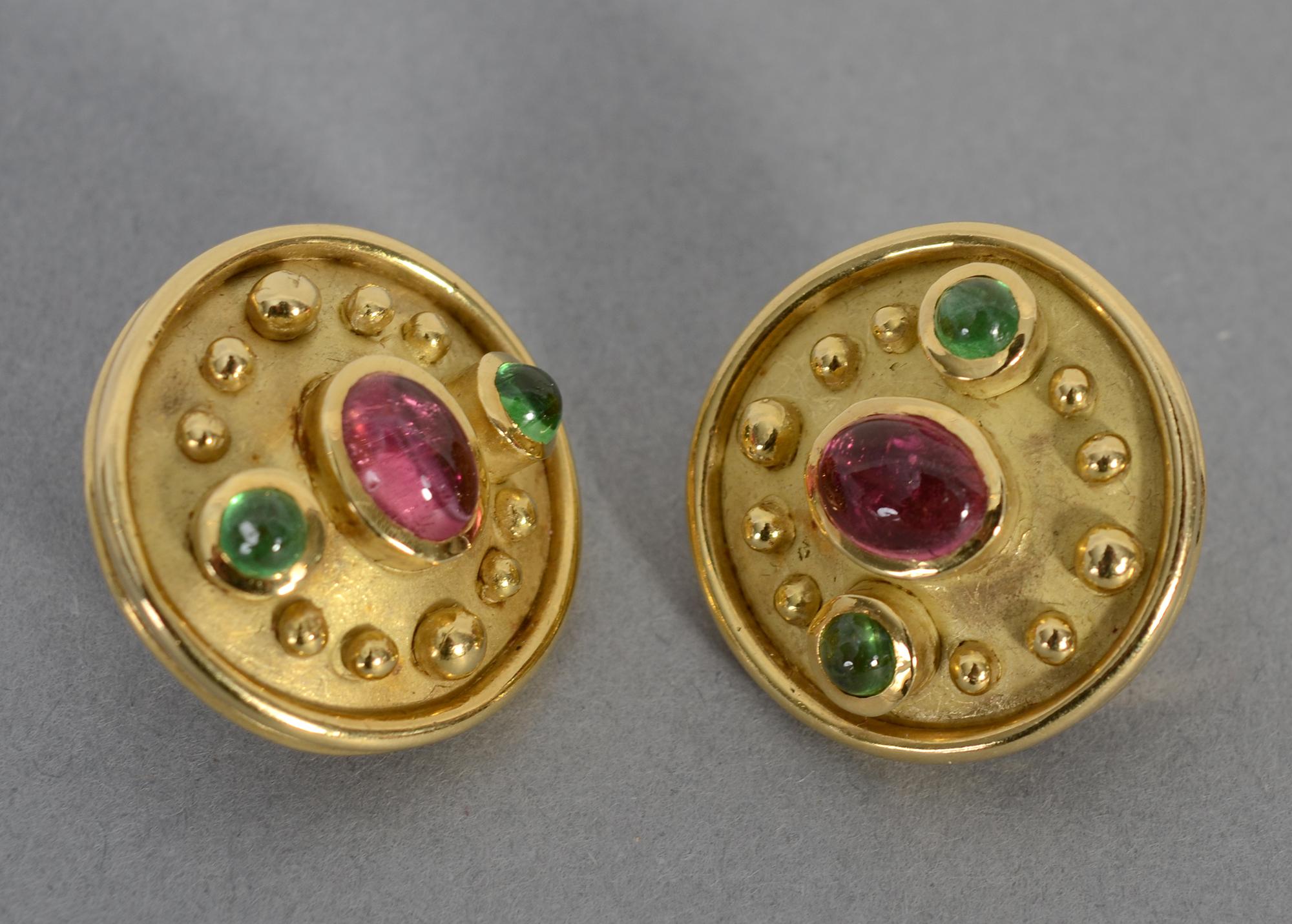Contemporary Denise Roberge Pink and Green Tourmaline Earrings For Sale