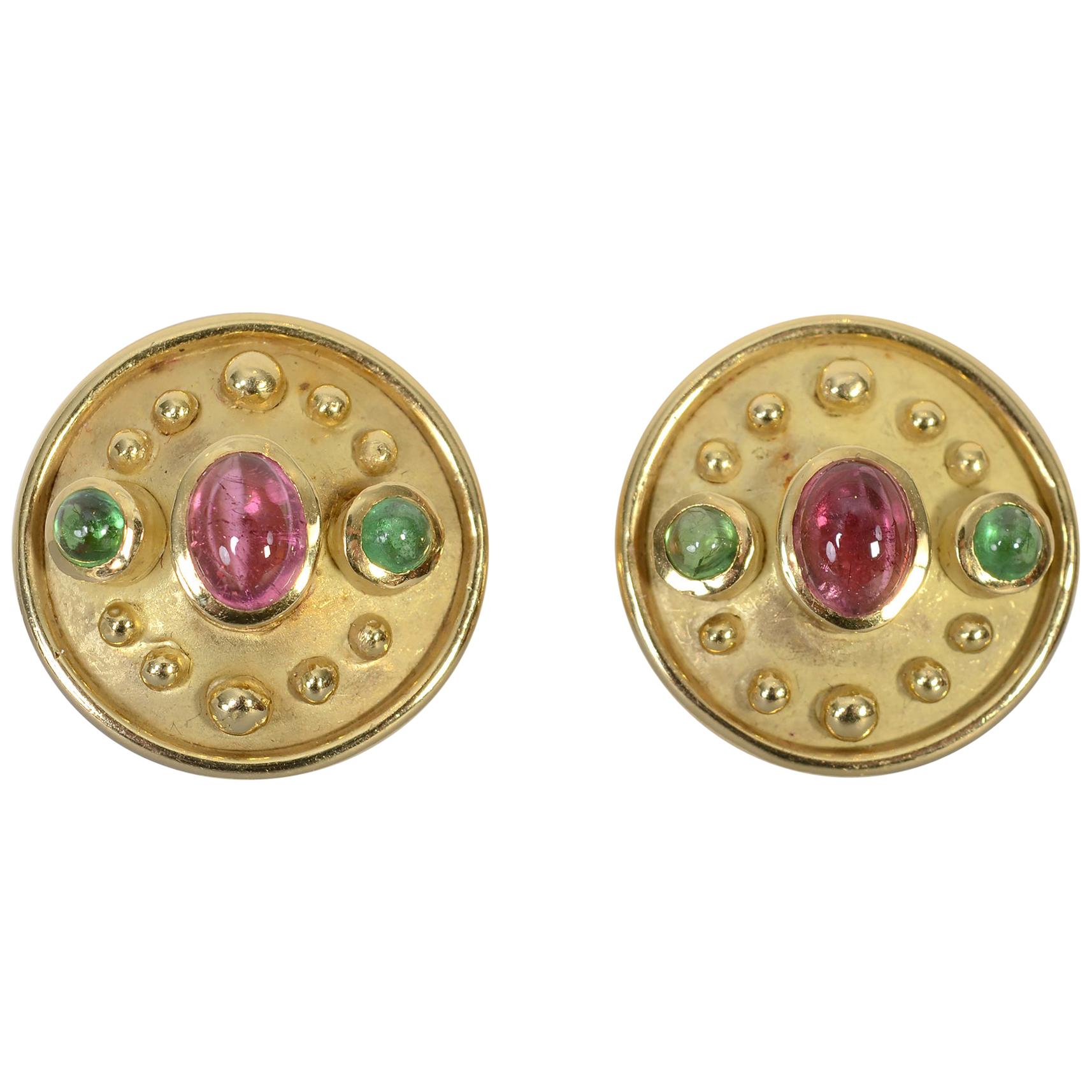 Denise Roberge Pink and Green Tourmaline Earrings For Sale