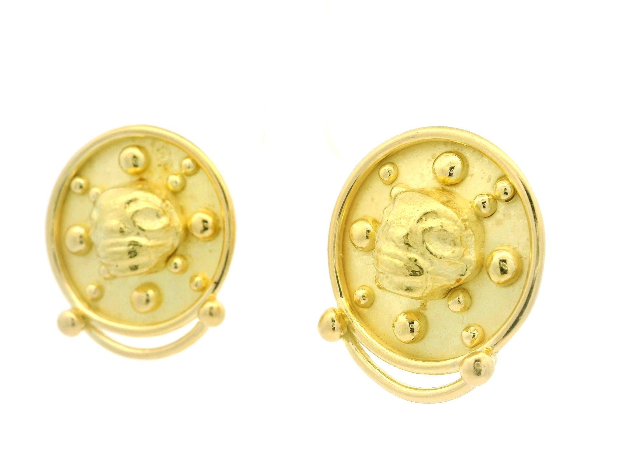 Denise Roberge Boucles d'oreilles clip en or jaune 18 carats avec bouton à face texturée en vente 3
