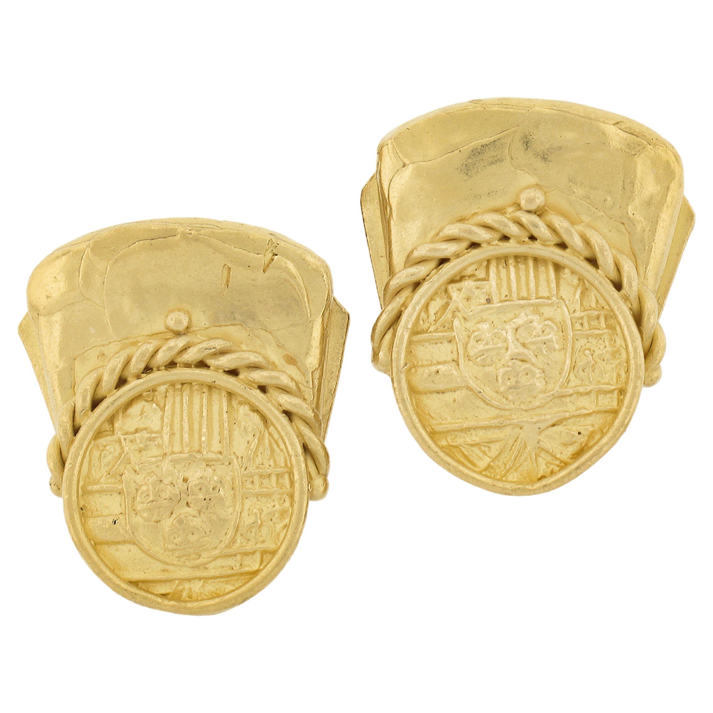 Denise Roberge Solid 22K Yellow Gold Textured Ancient Coin Clip On Earrings