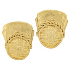 Denise Roberge Solid 22K Yellow Gold Textured Ancient Coin Clip On Earrings