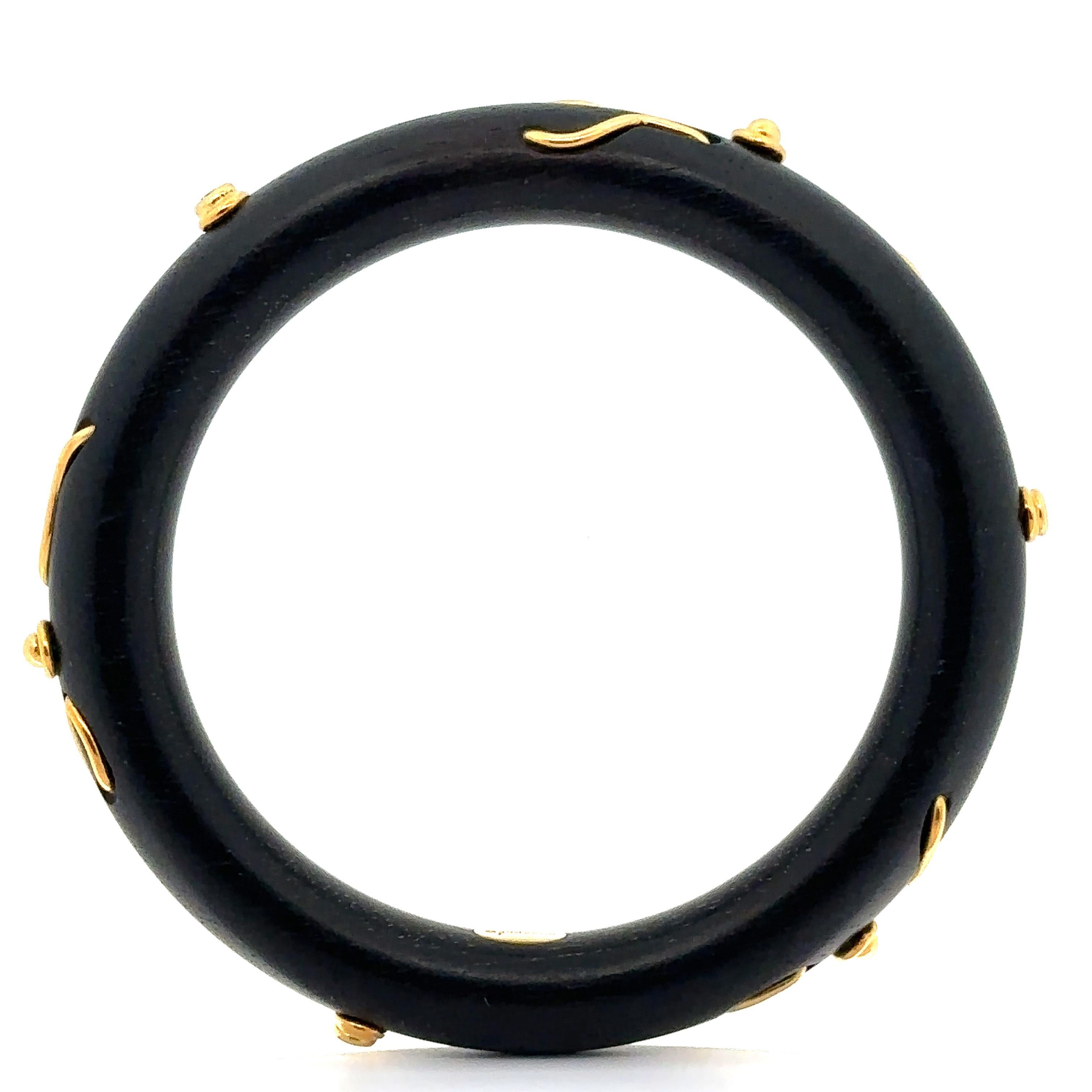 Denise Roberge Bracelet jonc en bois et or jaune 18 carats avec diamants à la lunette en vente 4