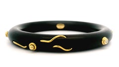 Denise Roberge Wood & 18k Yellow Gold Slip On Bangle Bracelet w/ Bezel Diamonds
