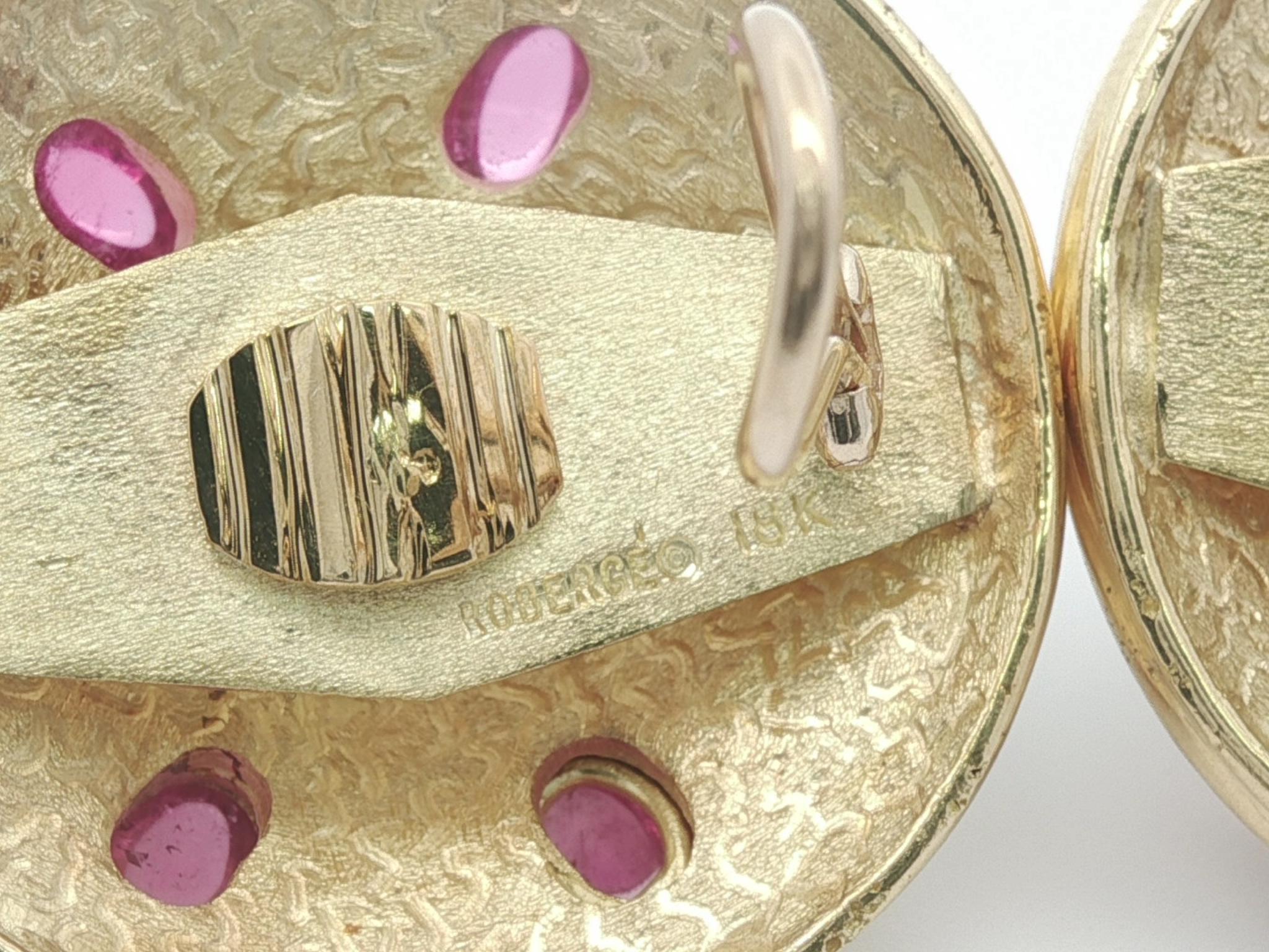 Denise Roberge Yellow Gold Pearl Tourmaline & Diamond Large Button Earrings In condizioni buone in vendita a Montclair, NJ