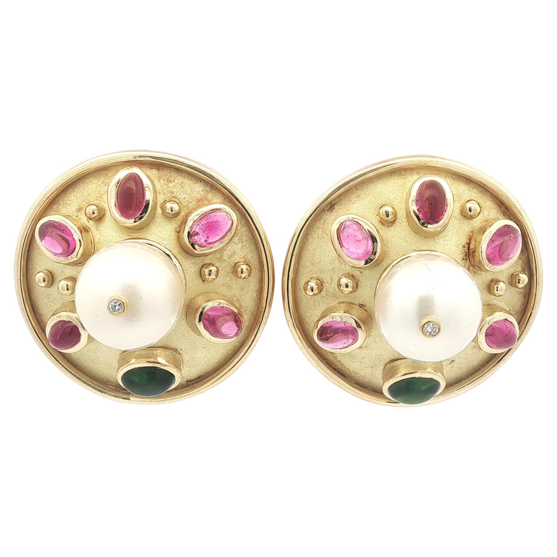 Denise Roberge Yellow Gold Pearl Tourmaline
Diamond Large Button Earrings