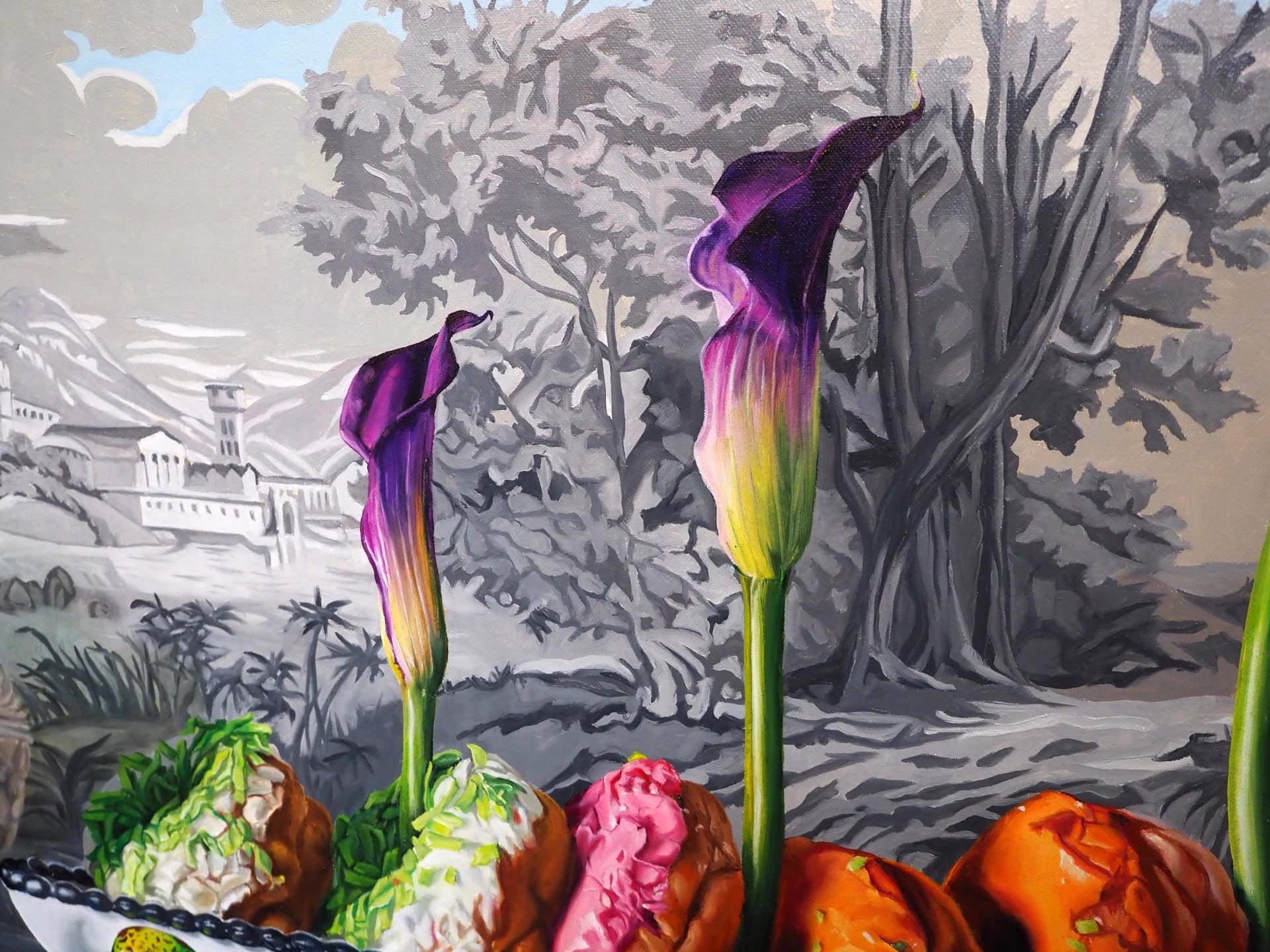 La urgencia de anidar - Still-Life Painting Gris de Denise Stewart-Sanabria