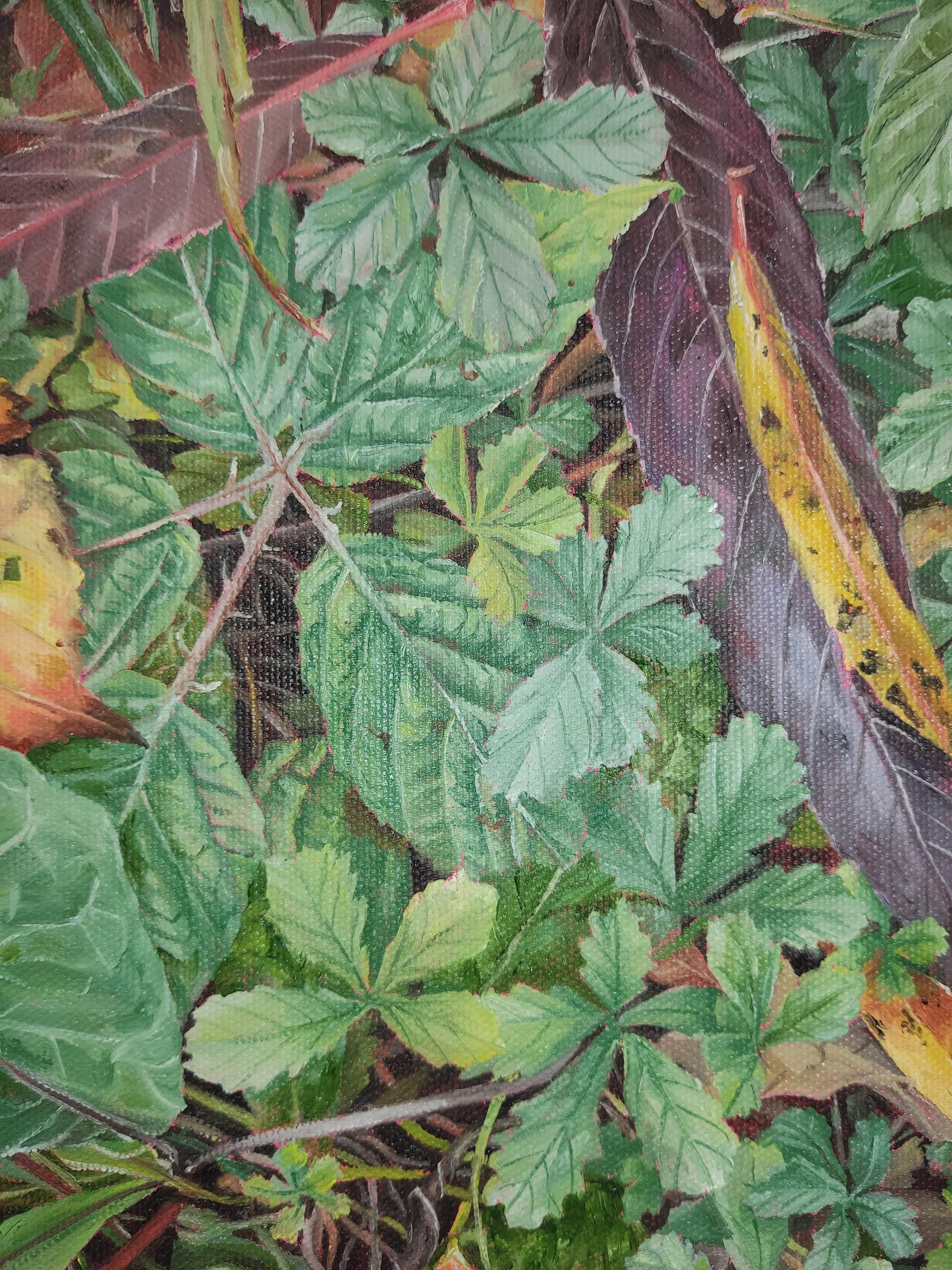 Überfluss, Ölgemälde auf Leinwand, Laub, Wald, Realistische Nature – Painting von Deniz Bayav