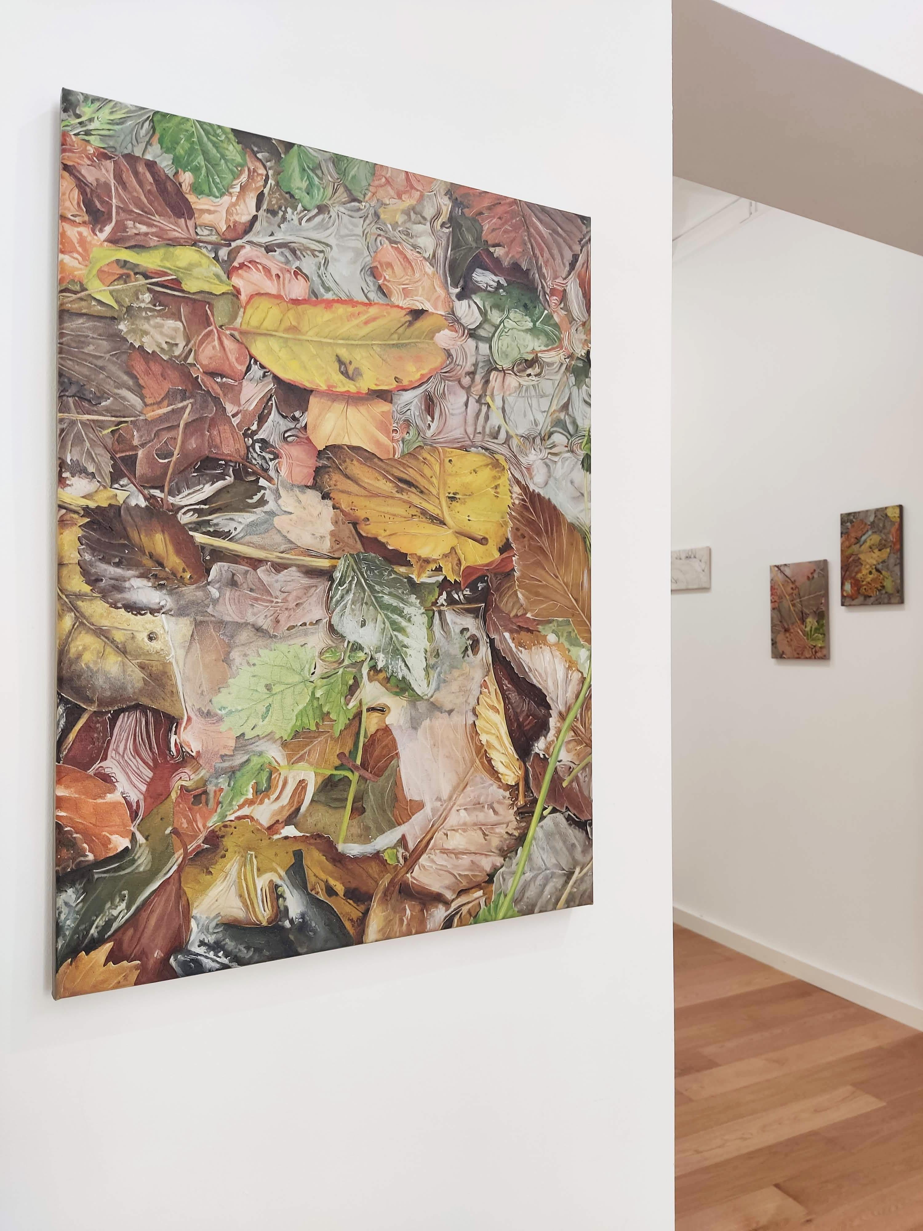 Back to the source, Oil painting on Canvas, Water Reflections, Leafs, Realistic For Sale 5