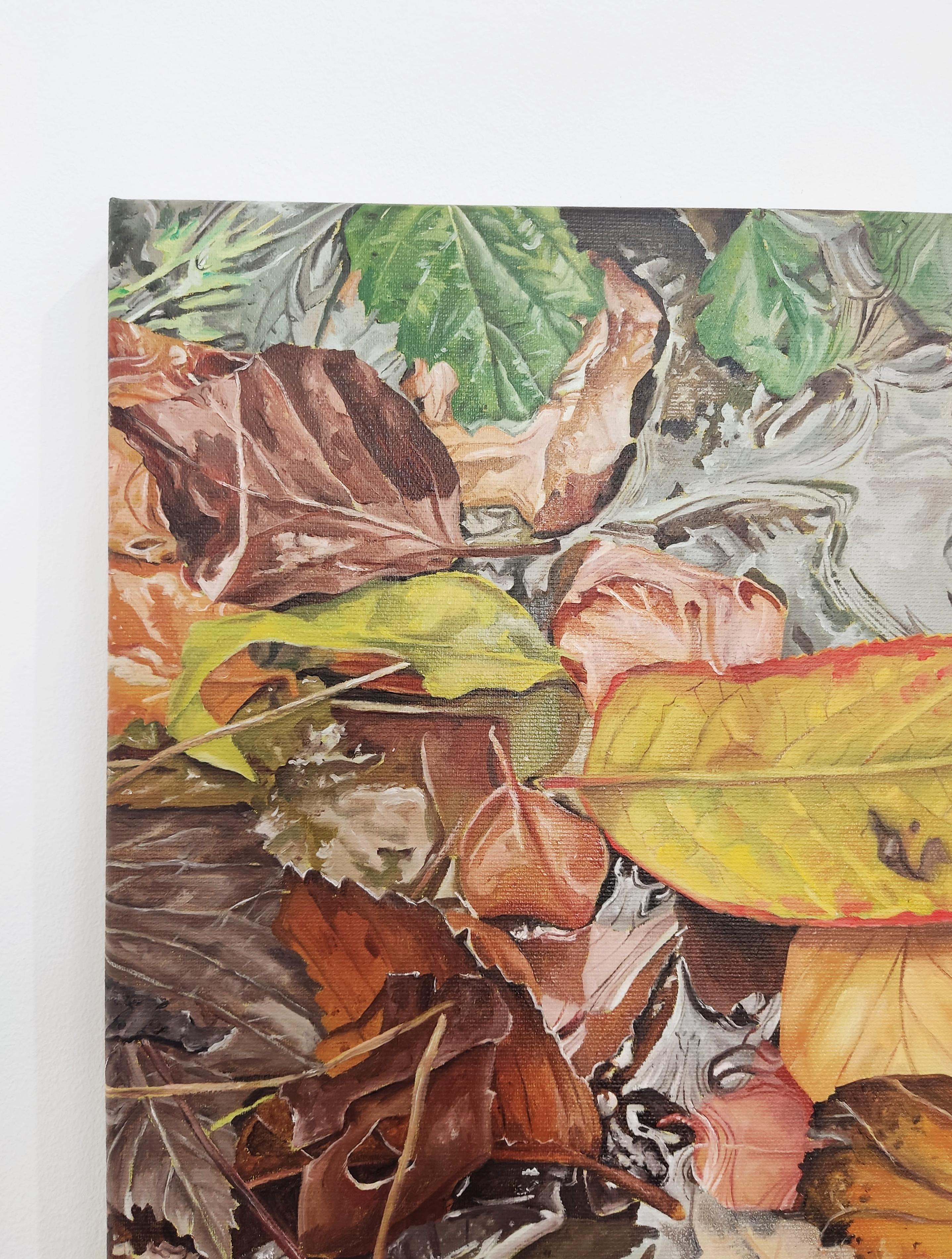 Back to the source, Oil painting on Canvas, Water Reflections, Leafs, Realistic For Sale 2