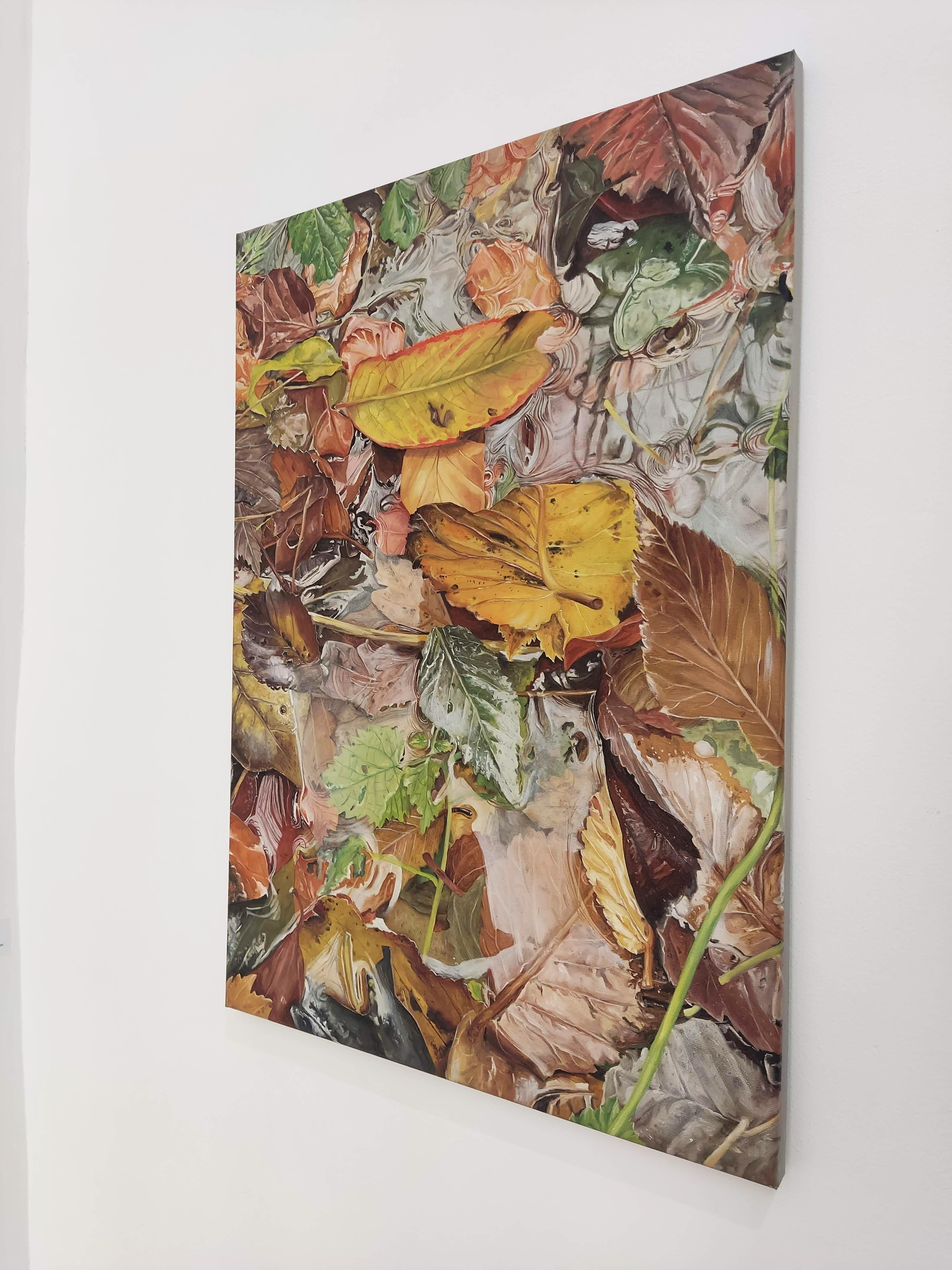 Back to the source, Oil painting on Canvas, Water Reflections, Leafs, Realistic For Sale 3