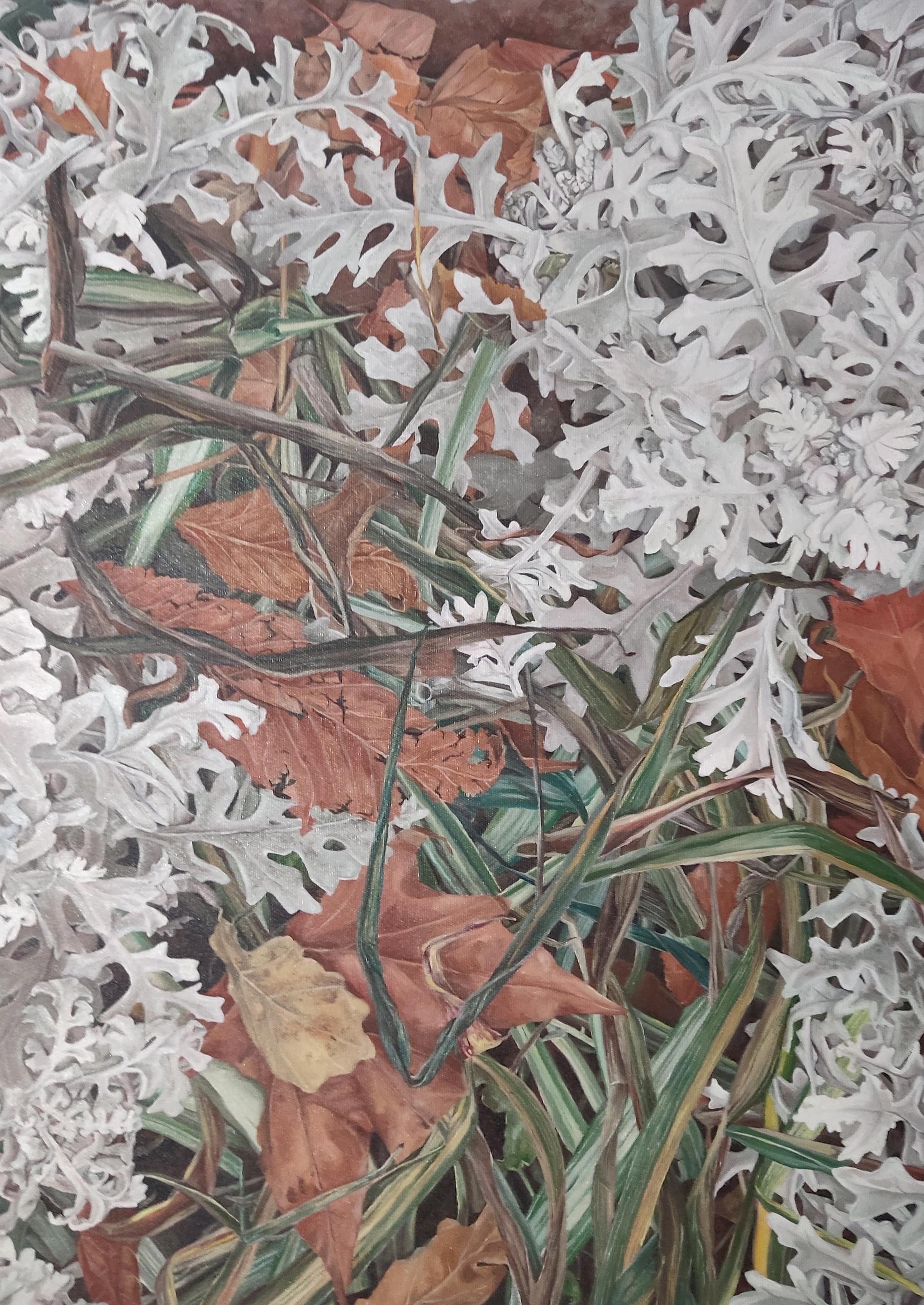 Ciclo, Pittura a olio su tela, Pianta, Contemporaneo realistico, Nature walks - Landscape Painting Beige di Deniz Bayav