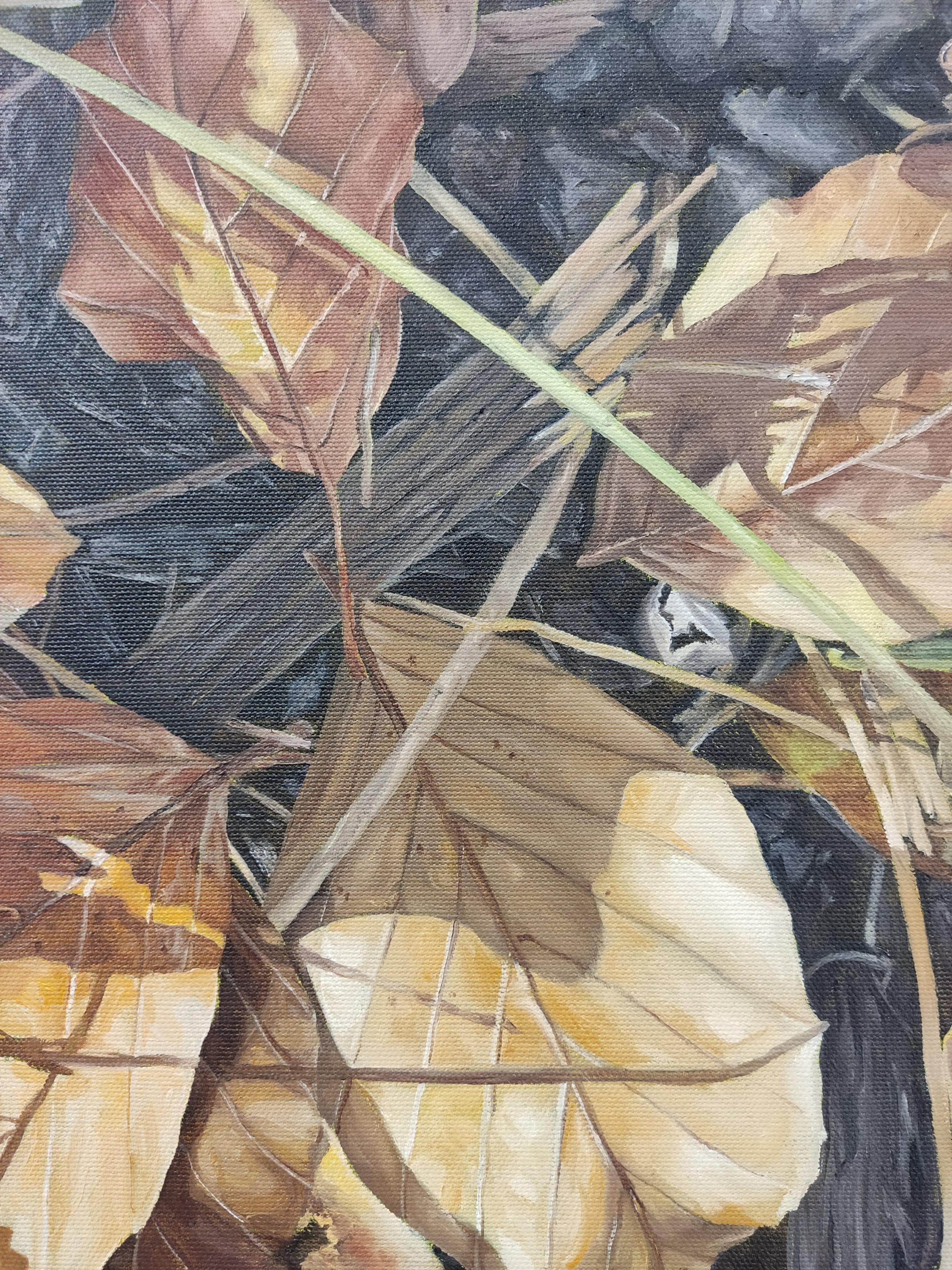 Décembre, Olio su tela, Pittura contemporanea, Fogliame alla luce del sole, Natura viva - Landscape Painting Marrone di Deniz Bayav