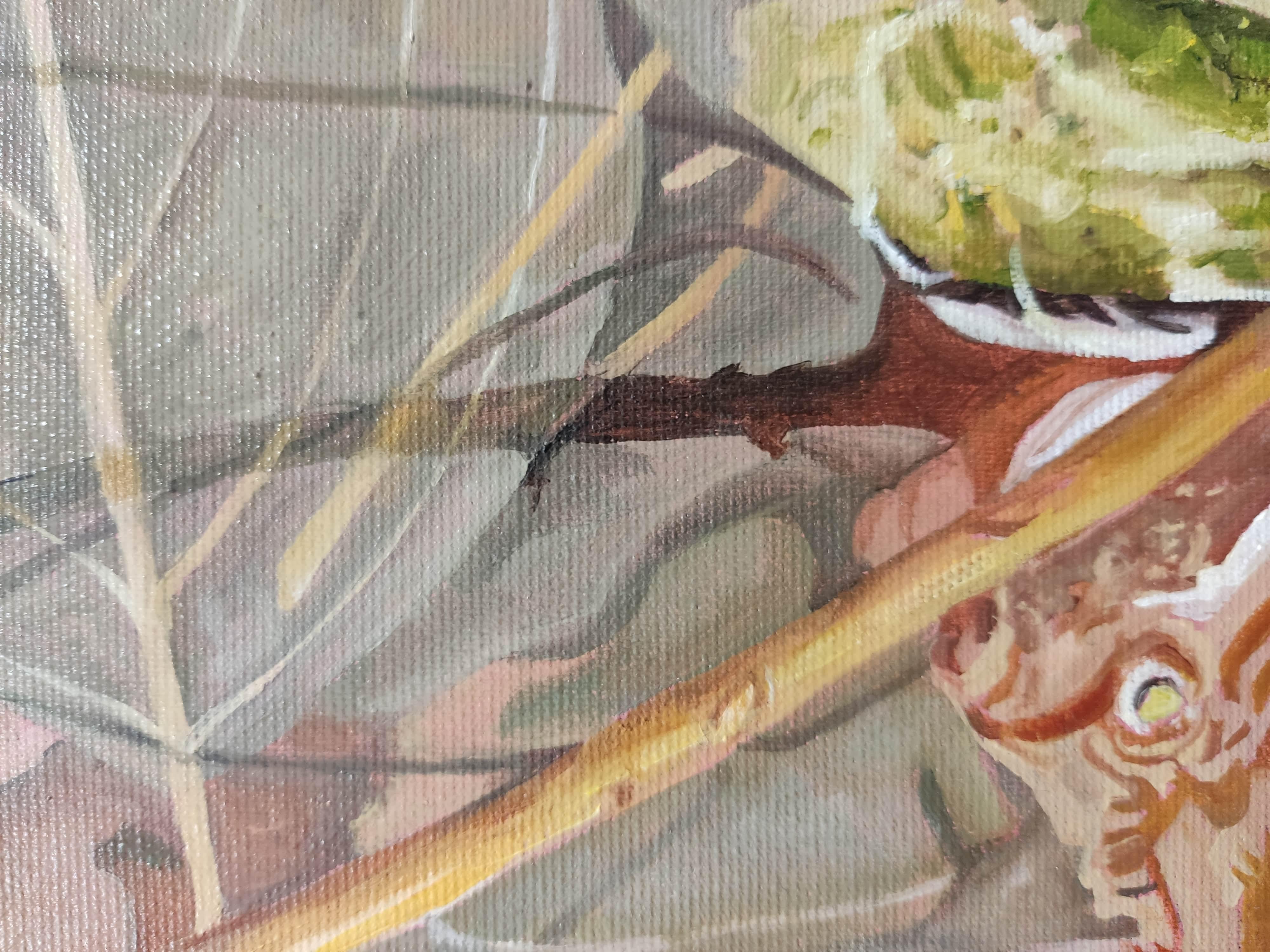 Dérive, Oil on Canvas, Contemporary painting, Water Reflections, Leafs, Nature - Painting by Deniz Bayav