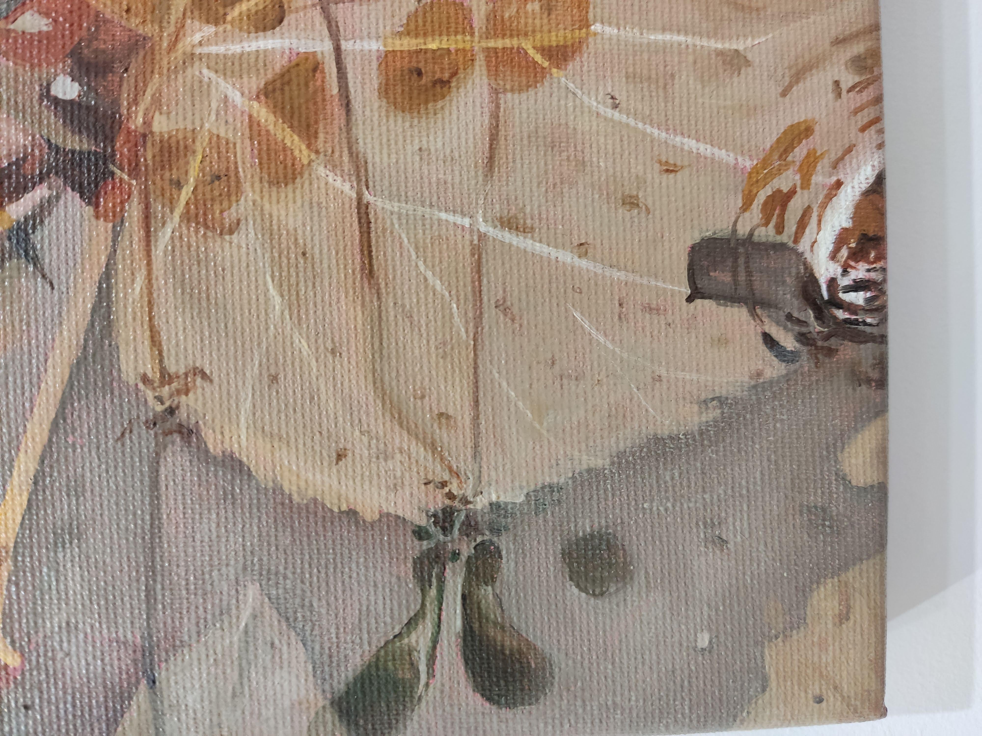 Dérive, Oil on Canvas, Contemporary painting, Water Reflections, Leafs, Nature - Brown Landscape Painting by Deniz Bayav