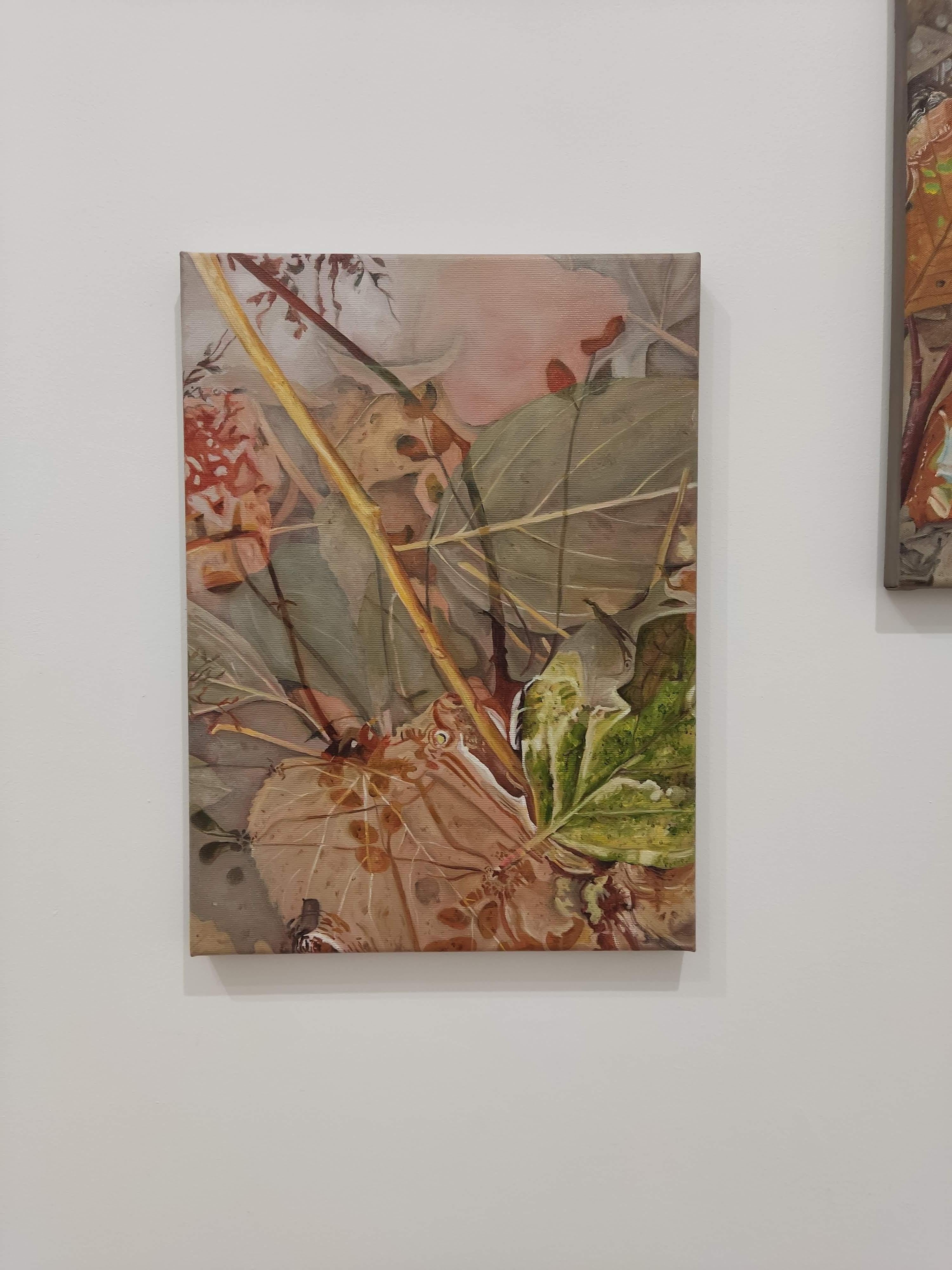Dérive, Oil on Canvas, Contemporary painting, Water Reflections, Leafs, Nature For Sale 1