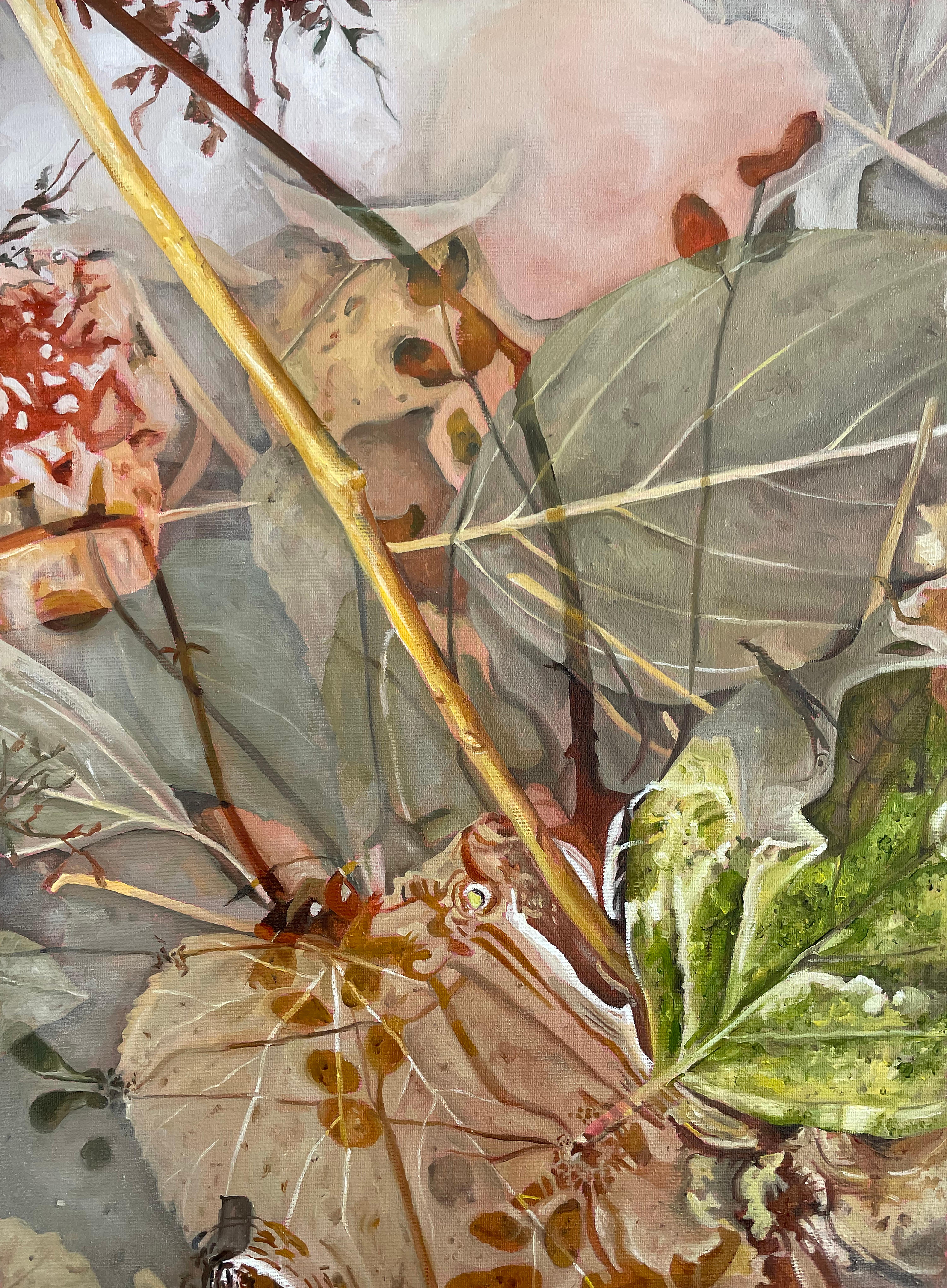 Deniz Bayav Landscape Painting - Dérive, Oil on Canvas, Contemporary painting, Water Reflections, Leafs, Nature