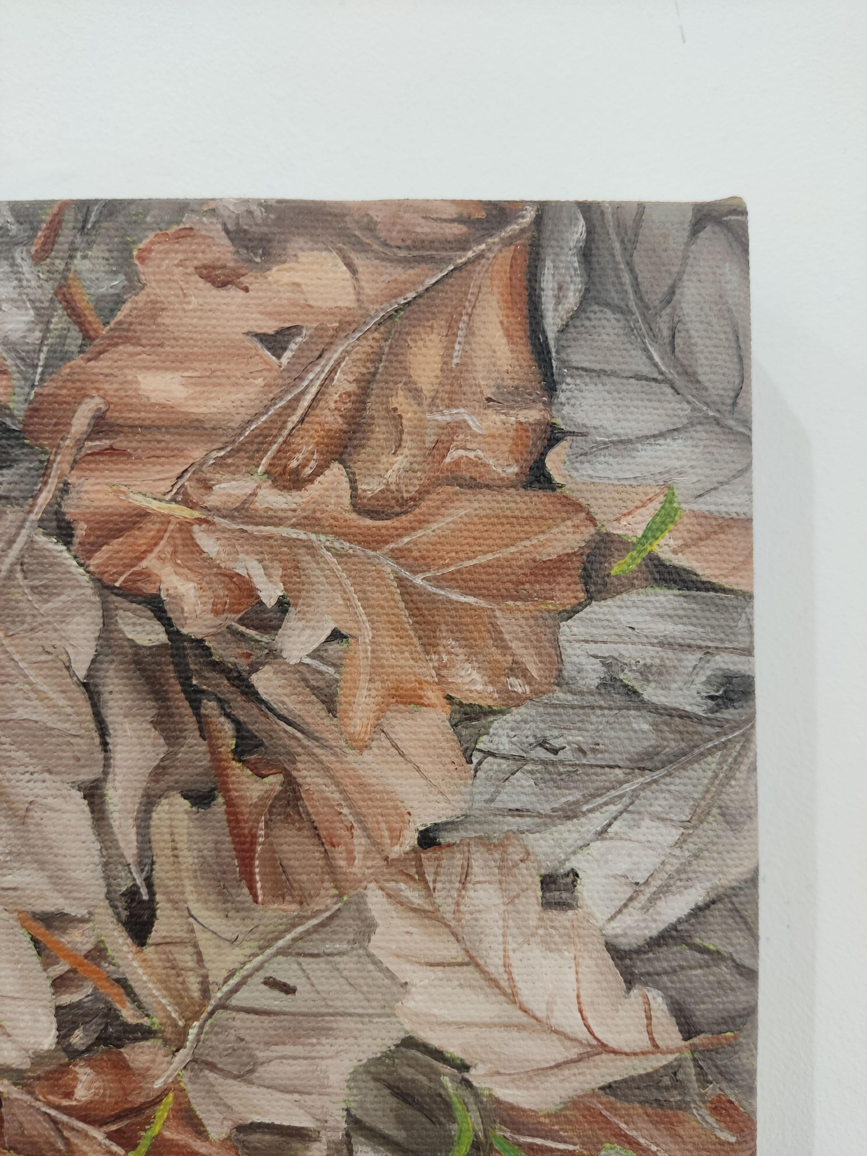 Fine dicembre, Pittura a olio su tela, Foglie, Foresta, Nature realistiche, Botanica in vendita 1