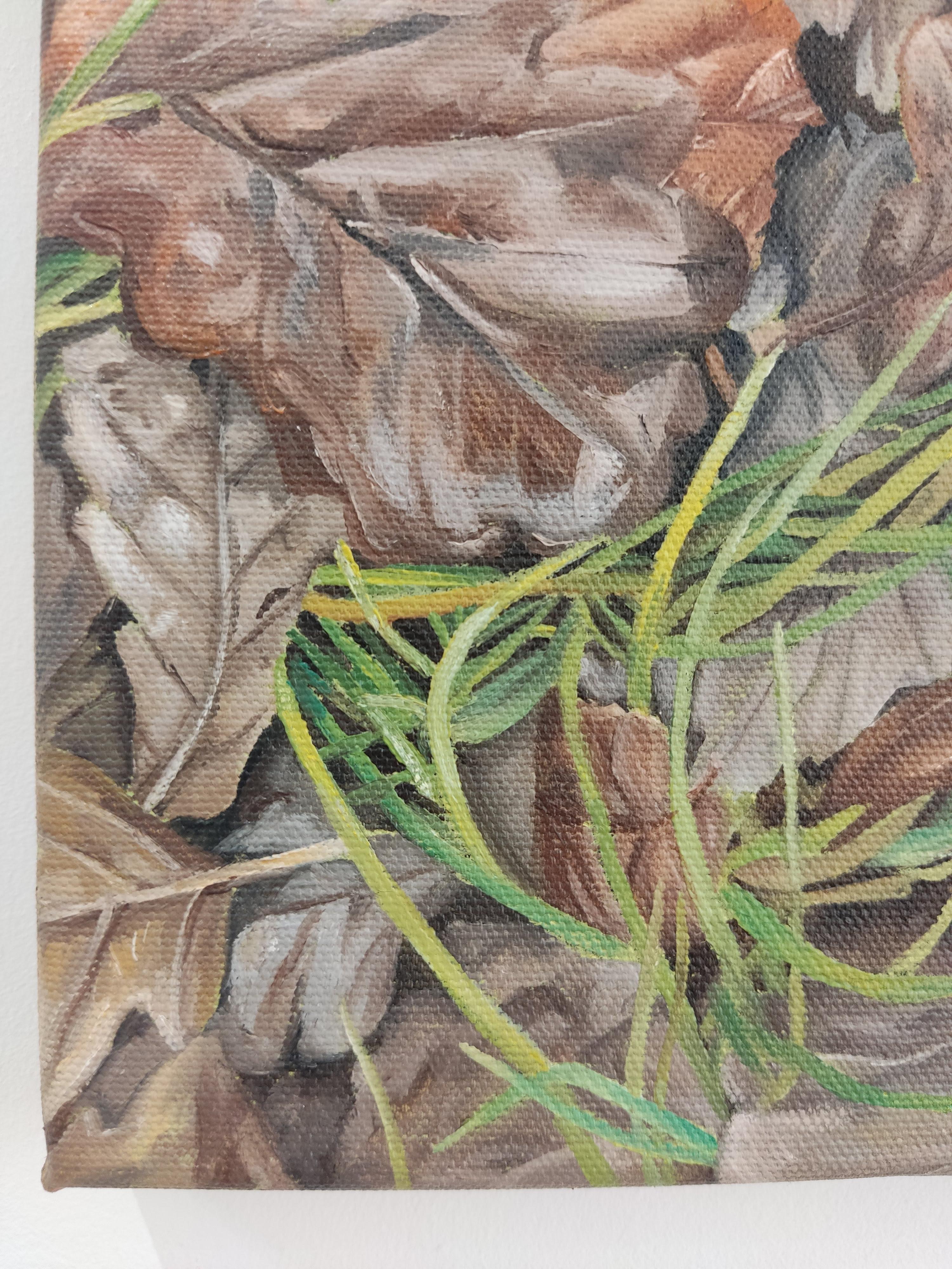 Fine dicembre, Pittura a olio su tela, Foglie, Foresta, Nature realistiche, Botanica in vendita 2