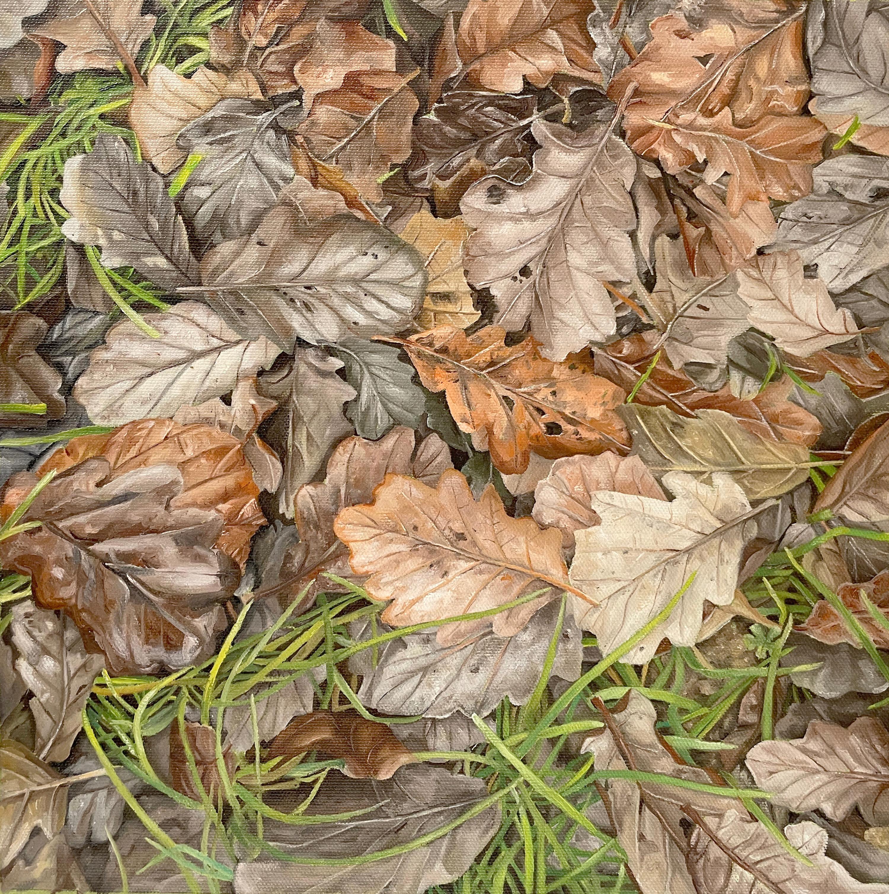 End December, Oil painting on Canvas, Leafs, Forest, Realistic Nature, Botanical