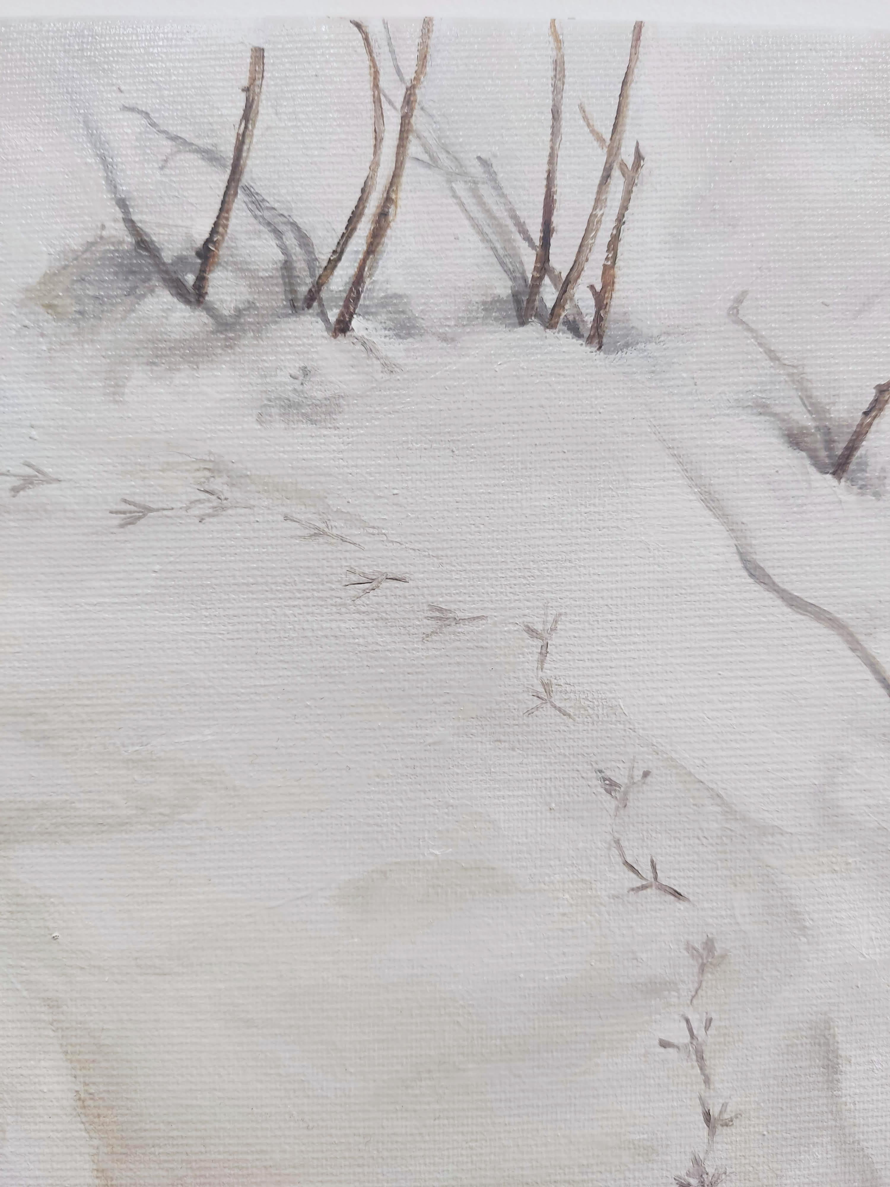 Life, Oil painting on Canvas, Landscape, Snow, Nature - Gray Figurative Painting by Deniz Bayav