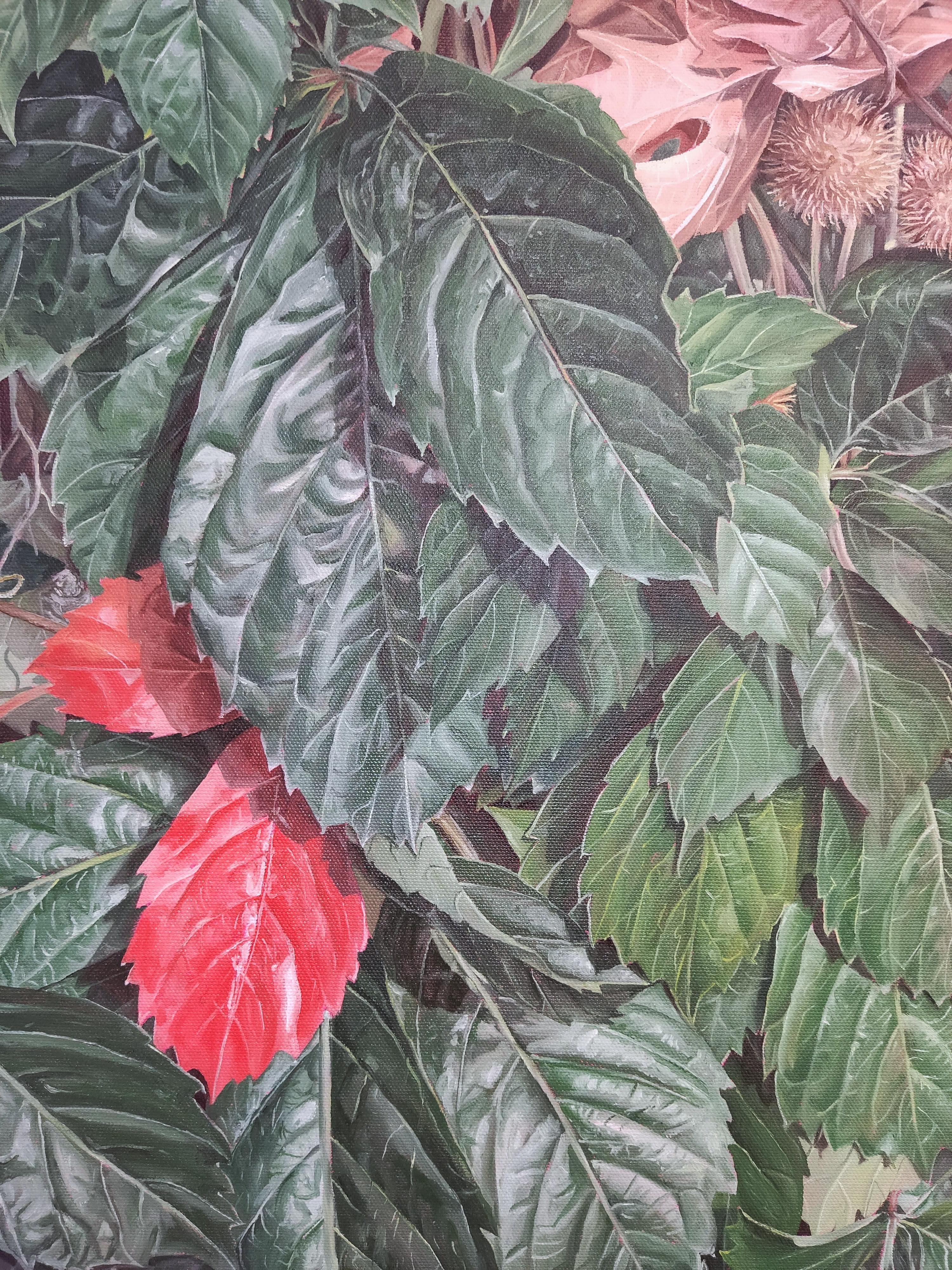 October, Oil painting on Canvas, Leafs, Forest, Realistic Nature - Painting by Deniz Bayav