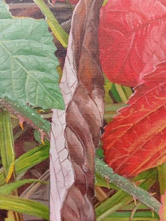Red and Green Oil Painting on Canvas, Forest Undergrowth, 70x50cm