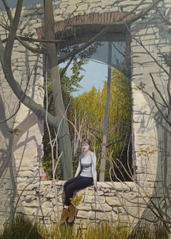 Spring Behind the Shaded Walls - Contemporary Figurative Realistic Oil Painting