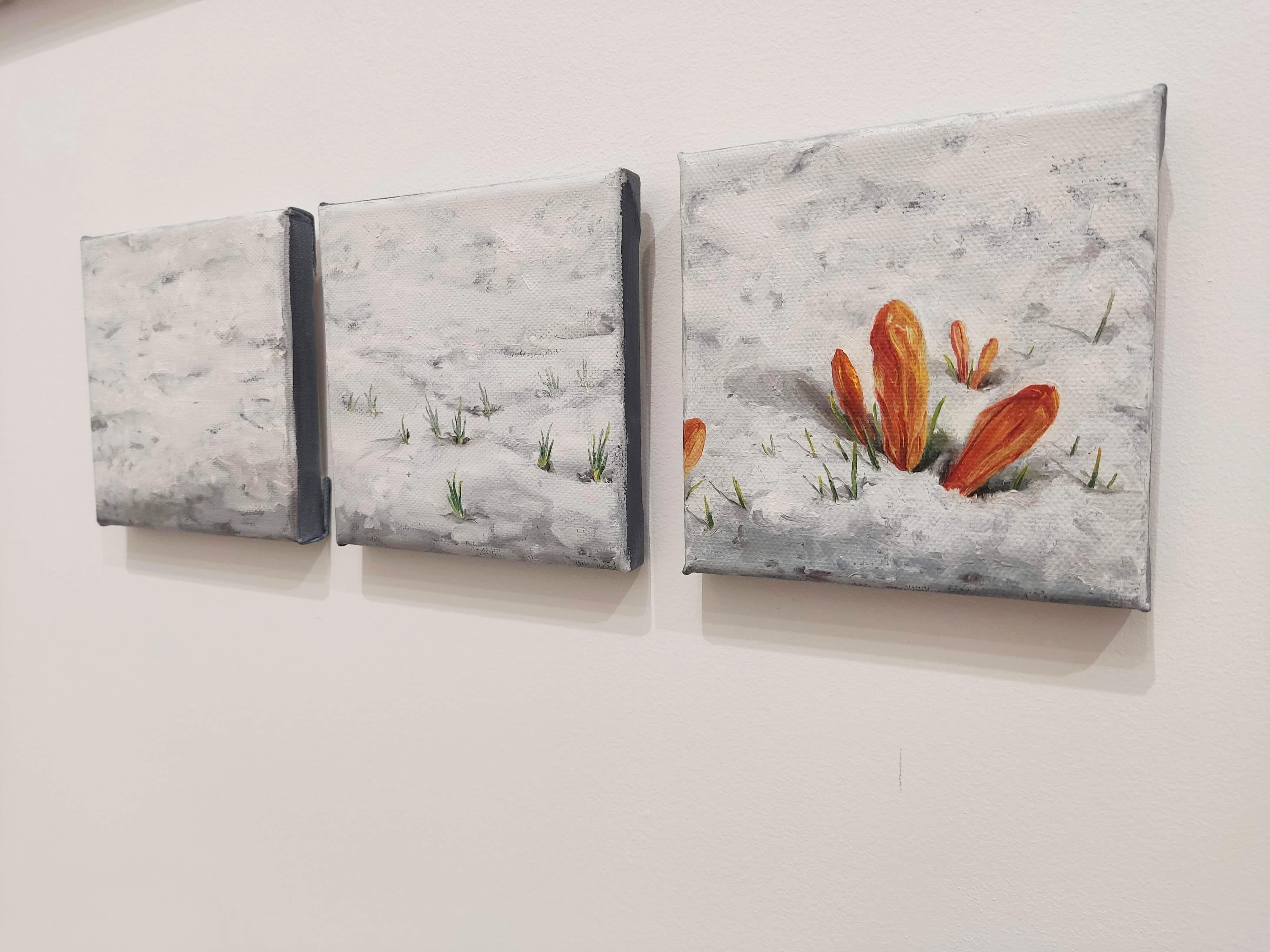 Tríptico, Óleo sobre lienzo, Paisaje contemporáneo, Nieve, Naturaleza en venta 4