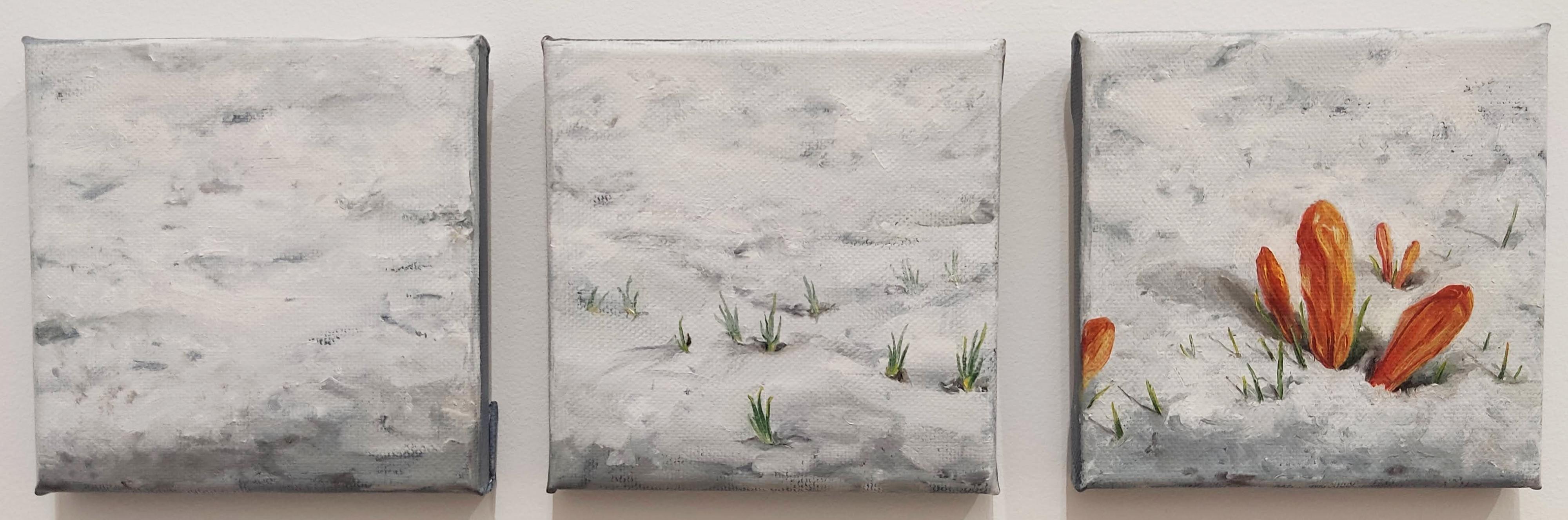 Landscape Painting de Deniz Bayav - Tríptico, Óleo sobre lienzo, Paisaje contemporáneo, Nieve, Naturaleza