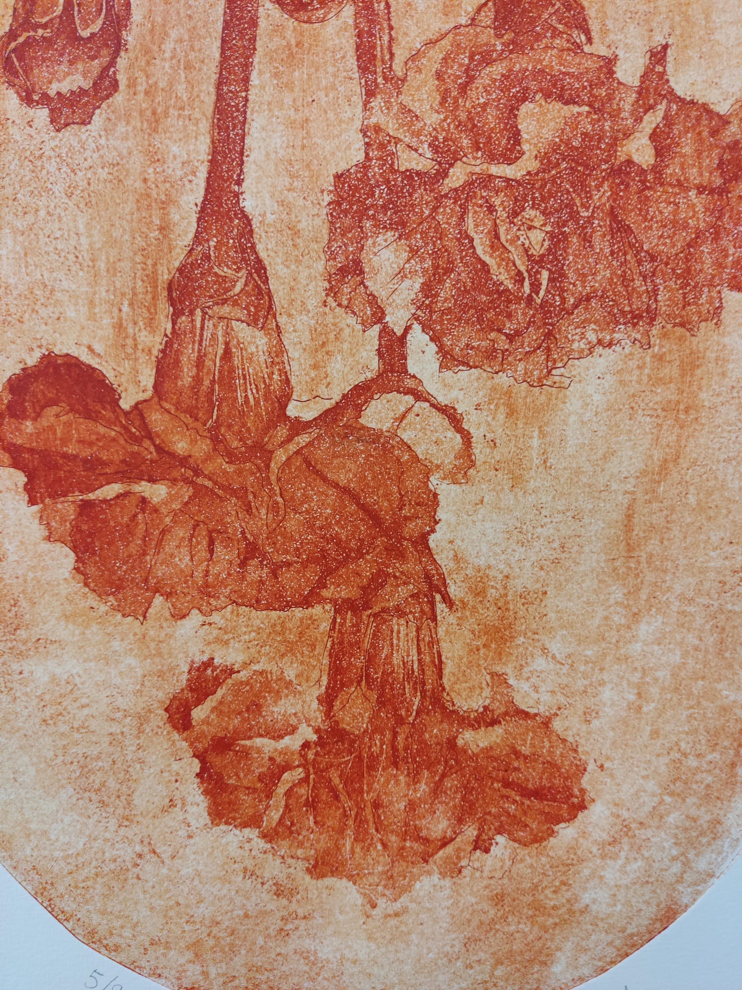 Acquaforte originale contemporanea, Rose, Fiori - Figurative Print Beige di Deniz Bayav