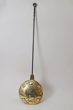 Denmark 18th Century Brass Bed Warmer with Tulips and Ornaments