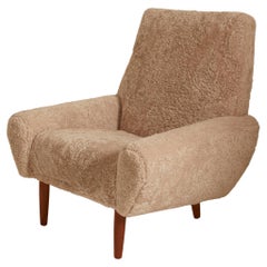Denmark 1950's Modernist Shearling Chair with Walnut Legs