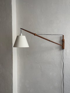 Denmark 1960s danish modern wall lamp/pendant in solid oak with new linen shade.