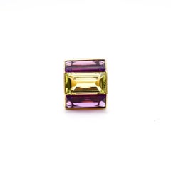 Danimarca 1970 Anello da cocktail modernista in oro 18Kt con berillo e ametista da 21,04 ctw