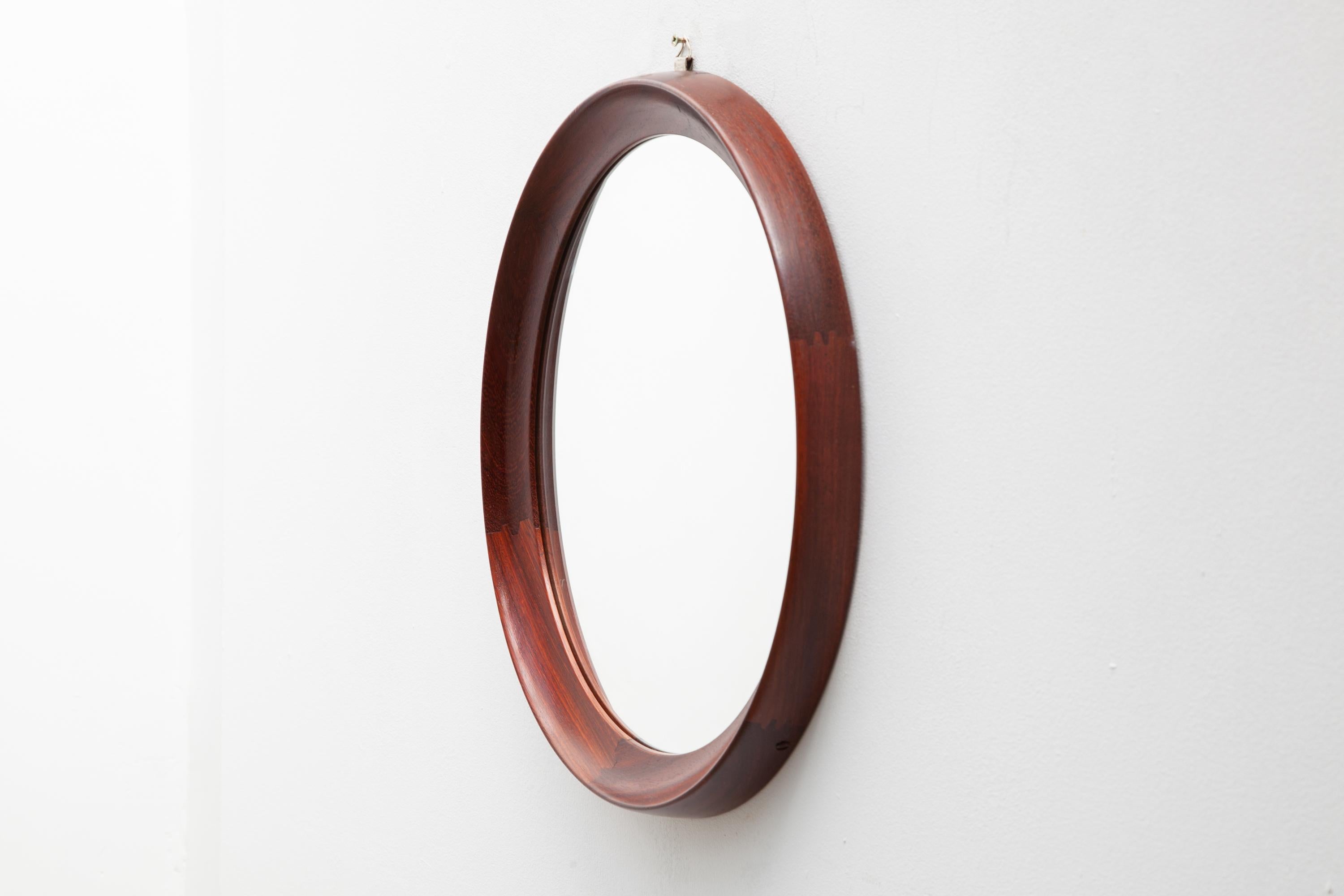 Scandinavian Modern Teak Circular Mirror Made in Denmark