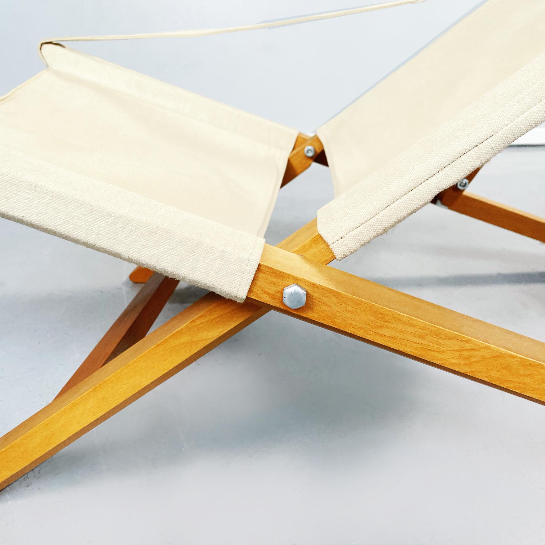 Denmark Mid-Century Folding Deck Chair in Wood and Cream Fabric by Cado, 1960s 3