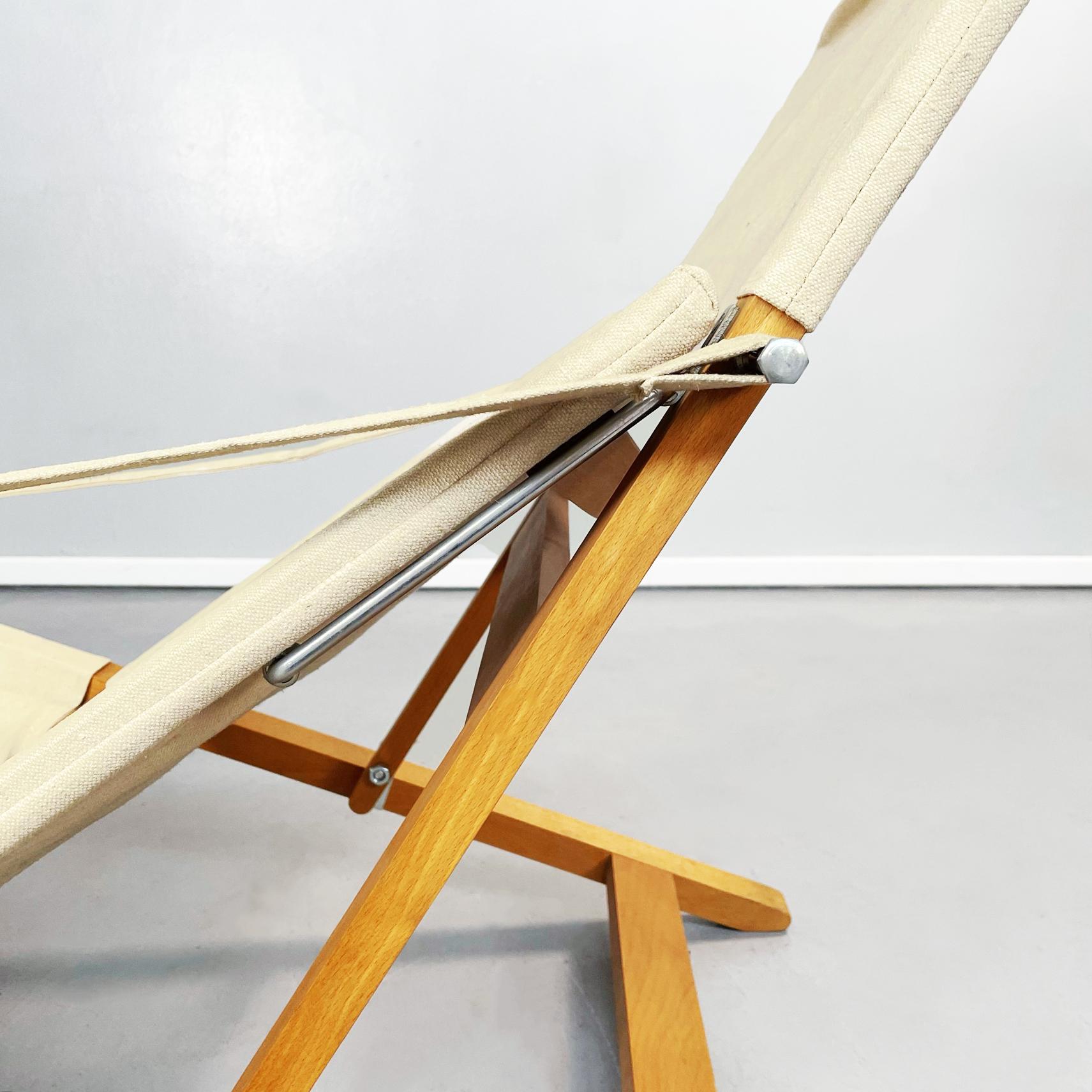 Denmark Mid-Century Folding Deck Chair in Wood and Cream Fabric by Cado, 1960s 4