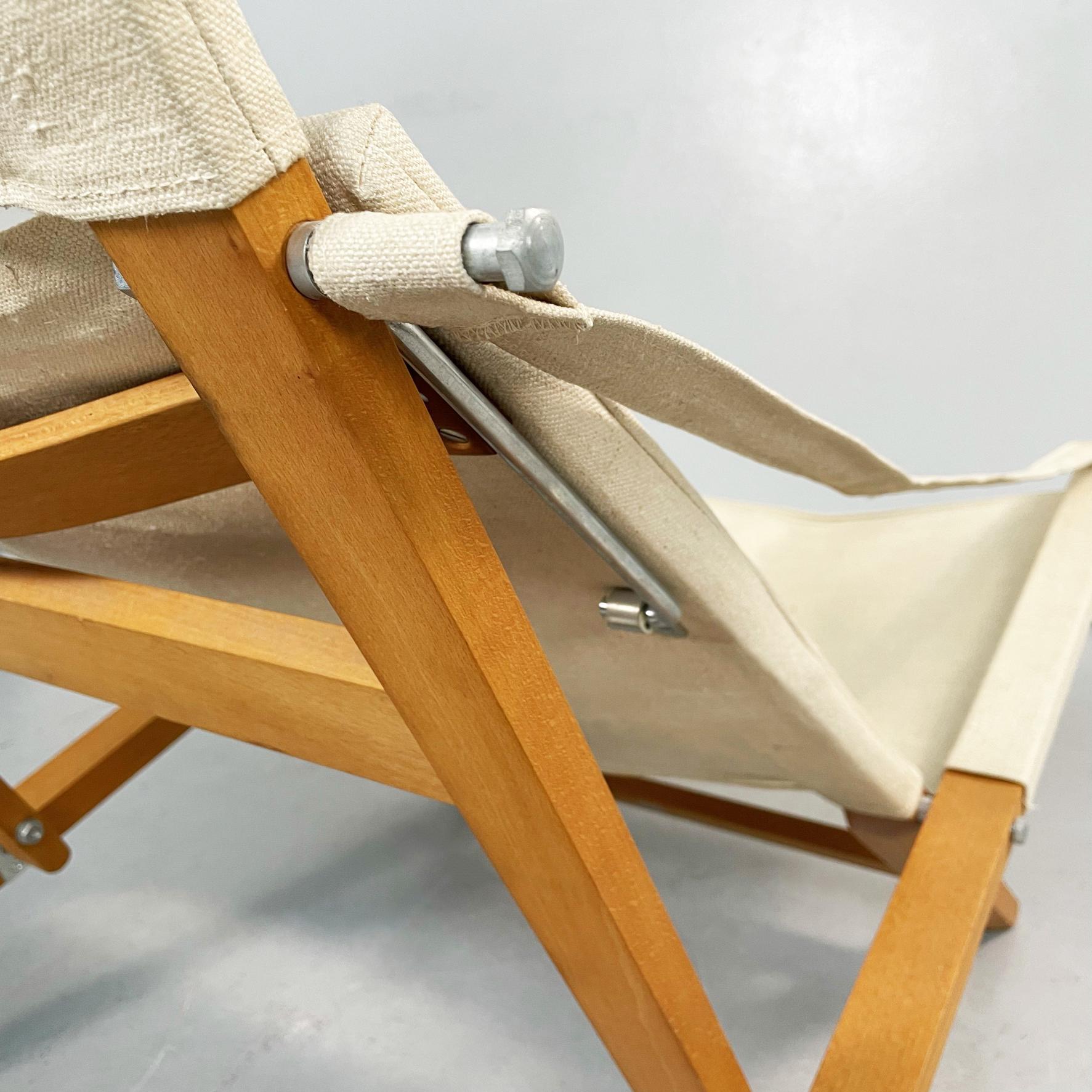 Denmark Mid-Century Folding Deck Chair in Wood and Cream Fabric by Cado, 1960s 6