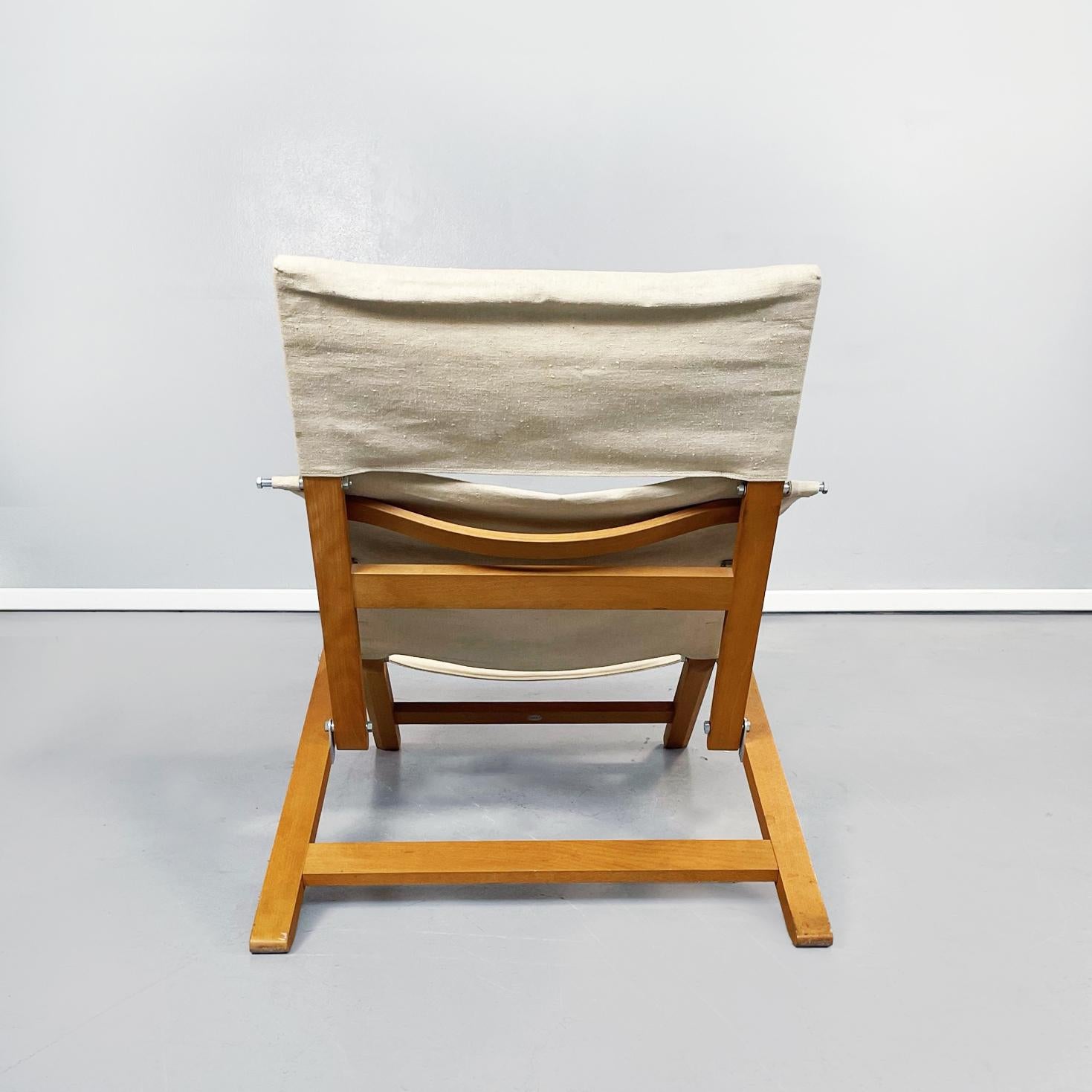 Mid-Century Modern Denmark Mid-Century Folding Deck Chair in Wood and Cream Fabric by Cado, 1960s