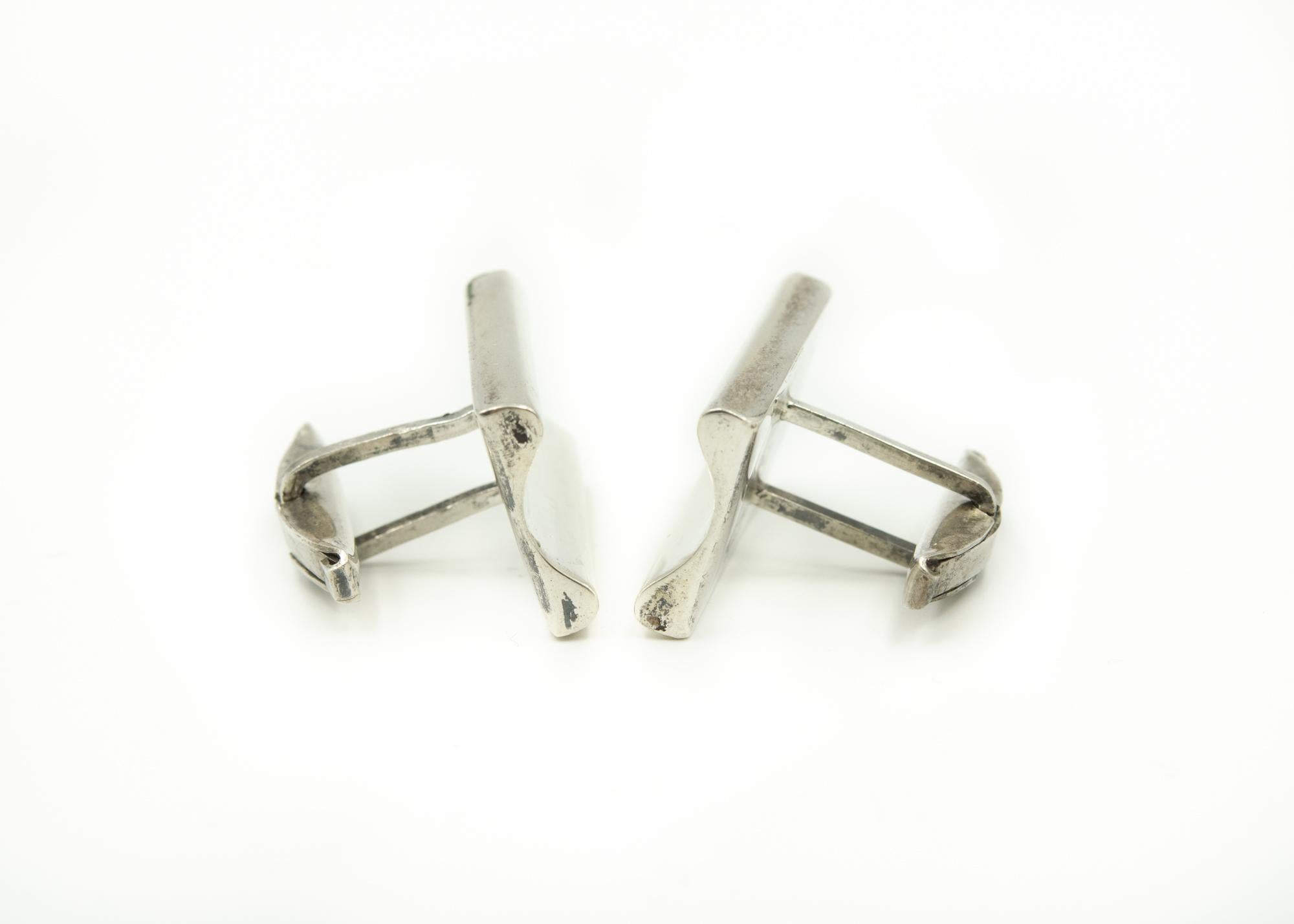 Denmark Modernist Wave Sterling Silver Rectangular Cufflinks by E. Dragsted In Good Condition In Miami Beach, FL
