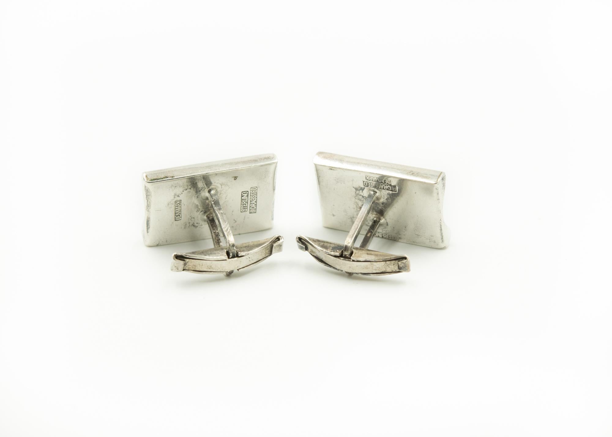Denmark Modernist Wave Sterling Silver Rectangular Cufflinks by E. Dragsted 2