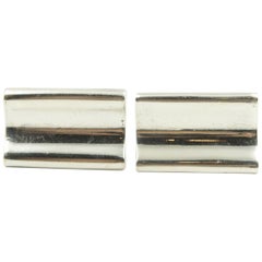 Denmark Modernist Wave Sterling Silver Rectangular Cufflinks by E. Dragsted