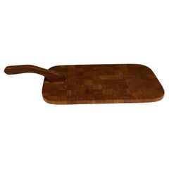 Denmark Staved Teakwood Hostess Serving Tray Cheese Cutting Board, 1960s