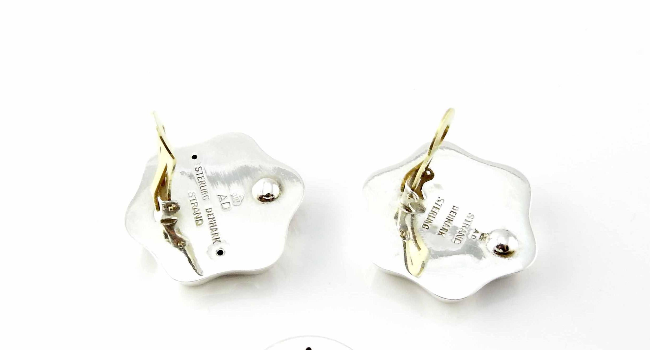 Women's Denmark Sterling Silver Modernist Flower Pin & Clip-On Earrings Set #5853 For Sale