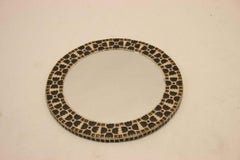 Denmark vintage Round Mirror with Brown and white Tiles 40 cm