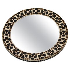 Denmark vintage Round Mirror with Brown and white Tiles 40 cm